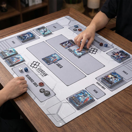 Duo Card Game Gundam Playmat | 2 Player TCG Battle Mat | Double Field Resource & Battle Zones | Two-Player Layout Table Game | Gray 60x60cm