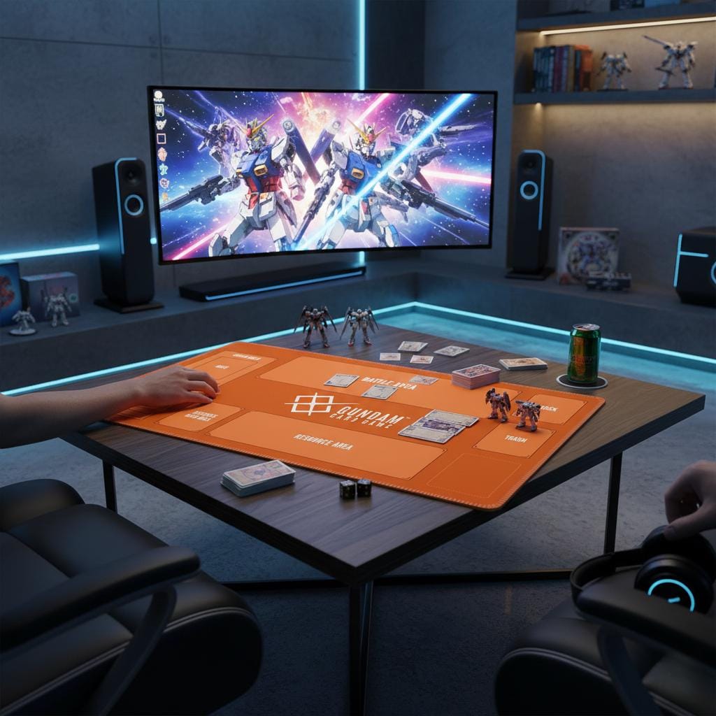 Gundam Card Game Playmat – Orange TCG Desk Mat with Zones (24x14)