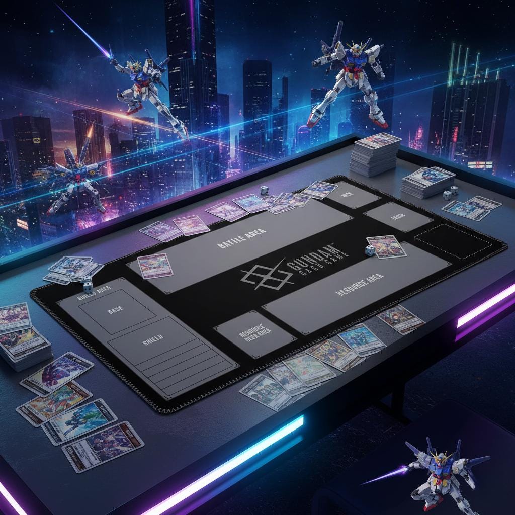 Gundam Card Game Playmat with Zones | 24x14 inches Card Mat for GCG Gift | Black Simple TCG Mat