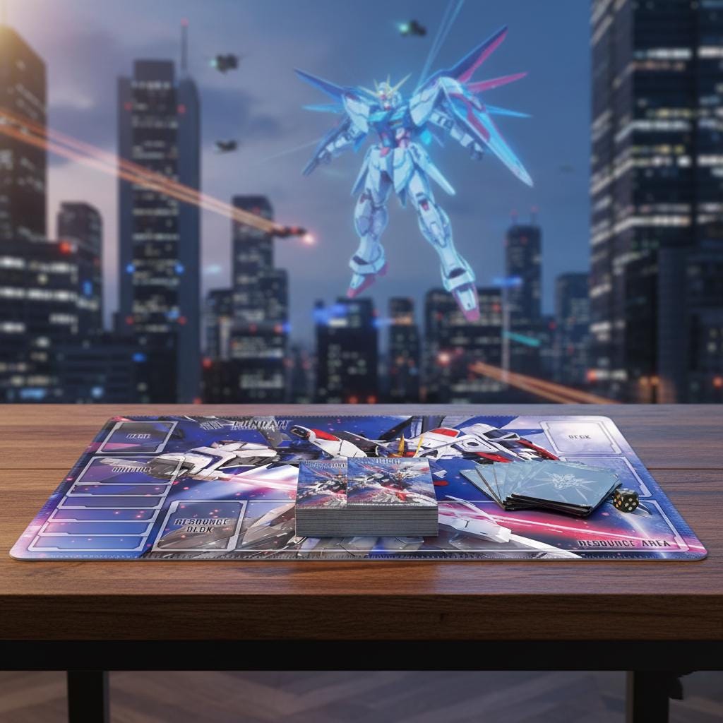 ZGMF-X20A Strike Freedom Gundam Card Game Playmat with Zones | 24x14 inches Card Mat for GCG Gift