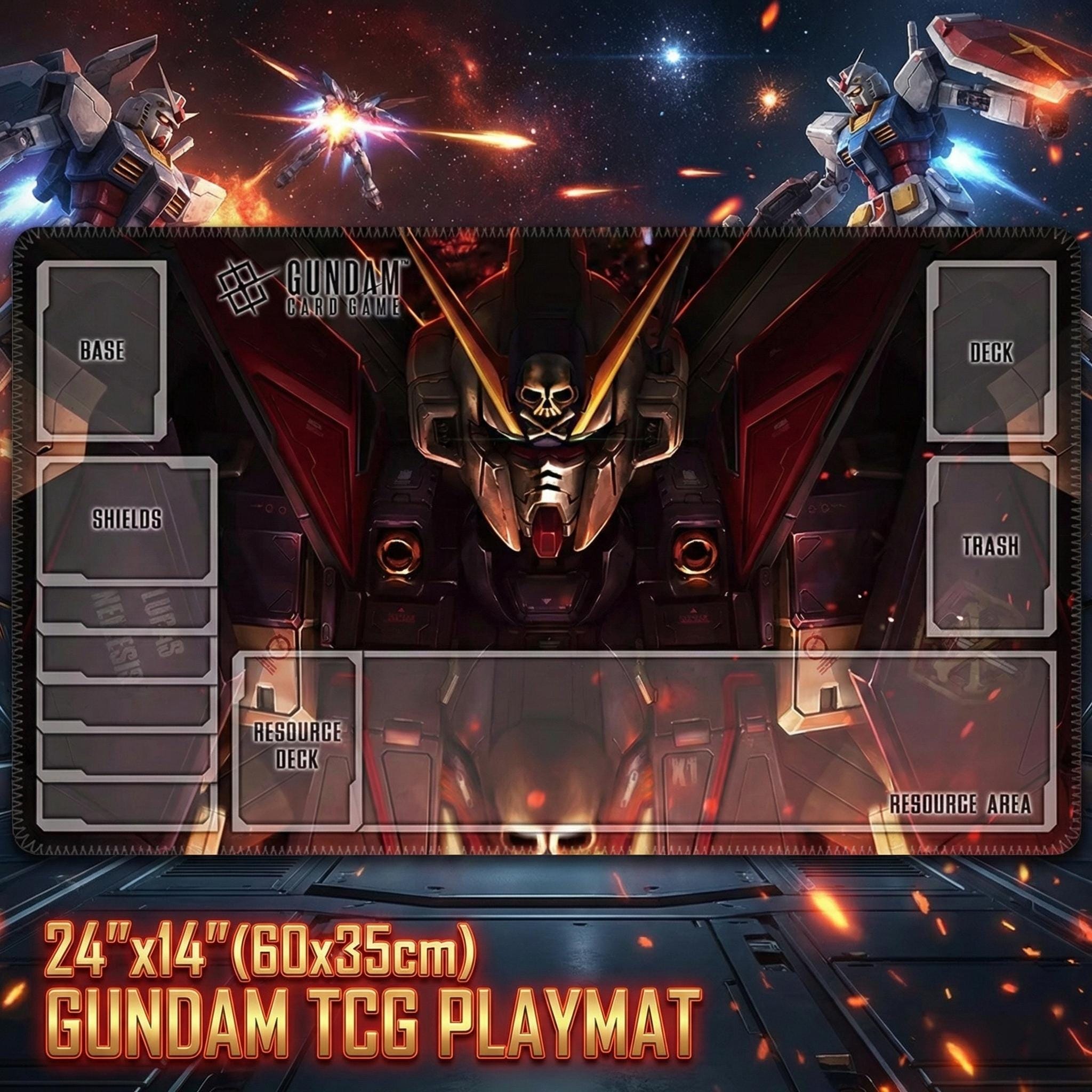 Gundam Card Game Playmat with Zones | 24x14 inches Card Mat for GCG Gift | Crossbone Gundam X-1