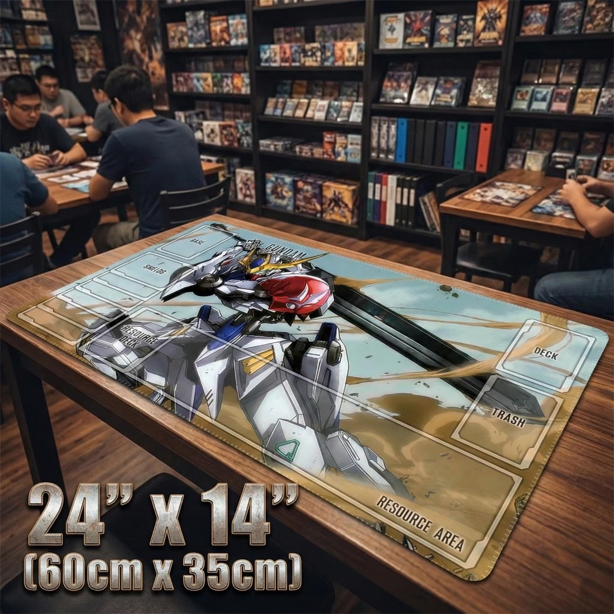 Gundam Card Game Playmat with Zones, Barbatos Lupus Rex TCG Mat, 24x14 Desk Mat for GCG & Card Games, Gundam Gift for Him, ASW-G-08 Mech Art