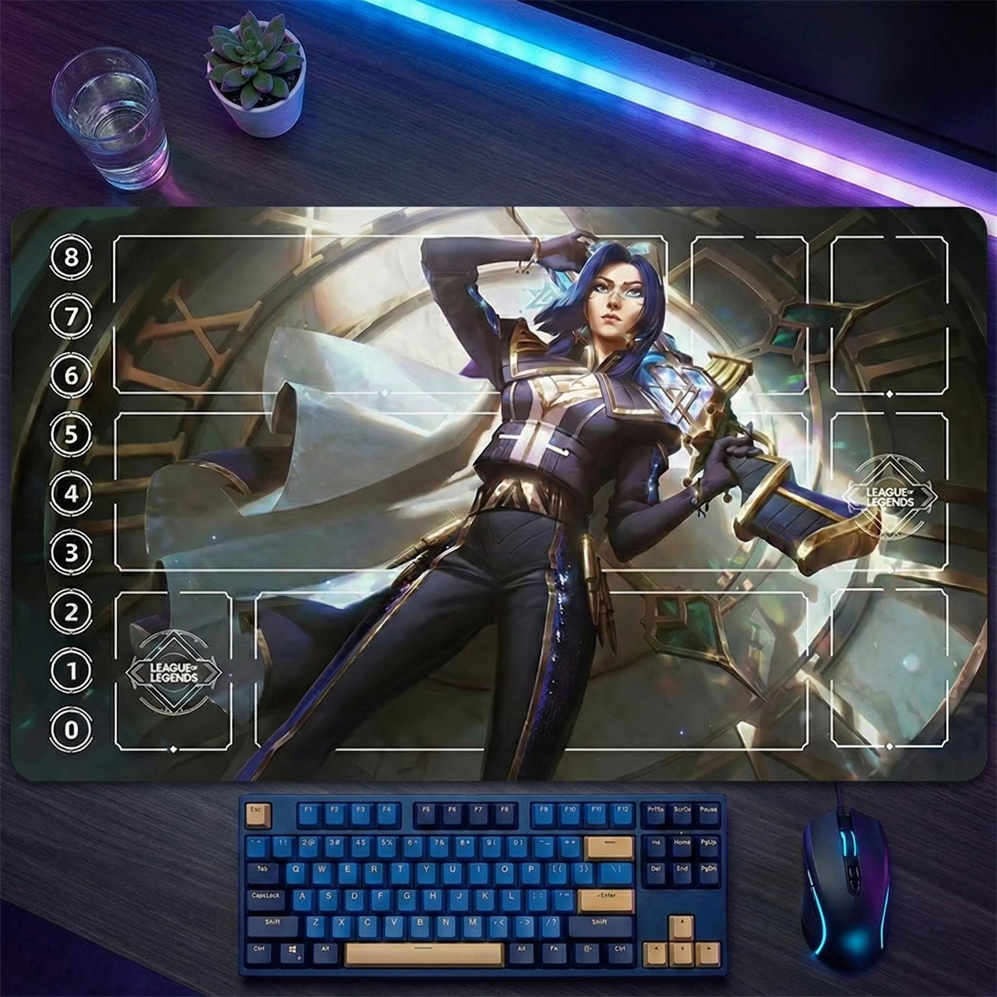 Caitlyn League of Legends Riftbound Playmat | 24" x 14" inches Stitched Edges | Battle Academia Caitlyn Desk Mat
