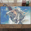 Final Fantasy x MTG Playmat - Anime Girl & Whale Sky Art - 24 x 14" Standard Size Mat with Card Zones - Magic The Gathering Gift for Gamers