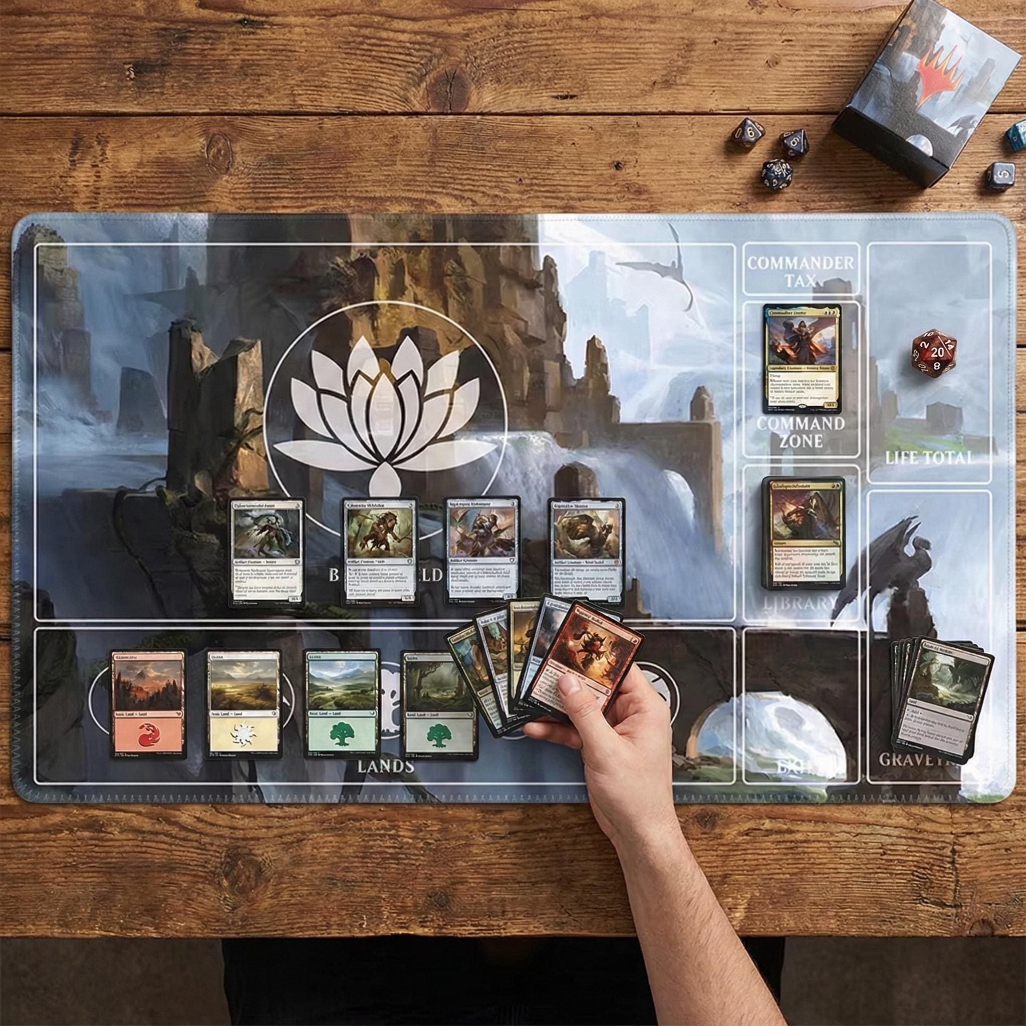 MTG Commander Playmat with Zones | Lotus Fantasy Art Magic the Gathering Mat | EDH Game Pad 24 x 14" | Gamer Desk Mat Gift