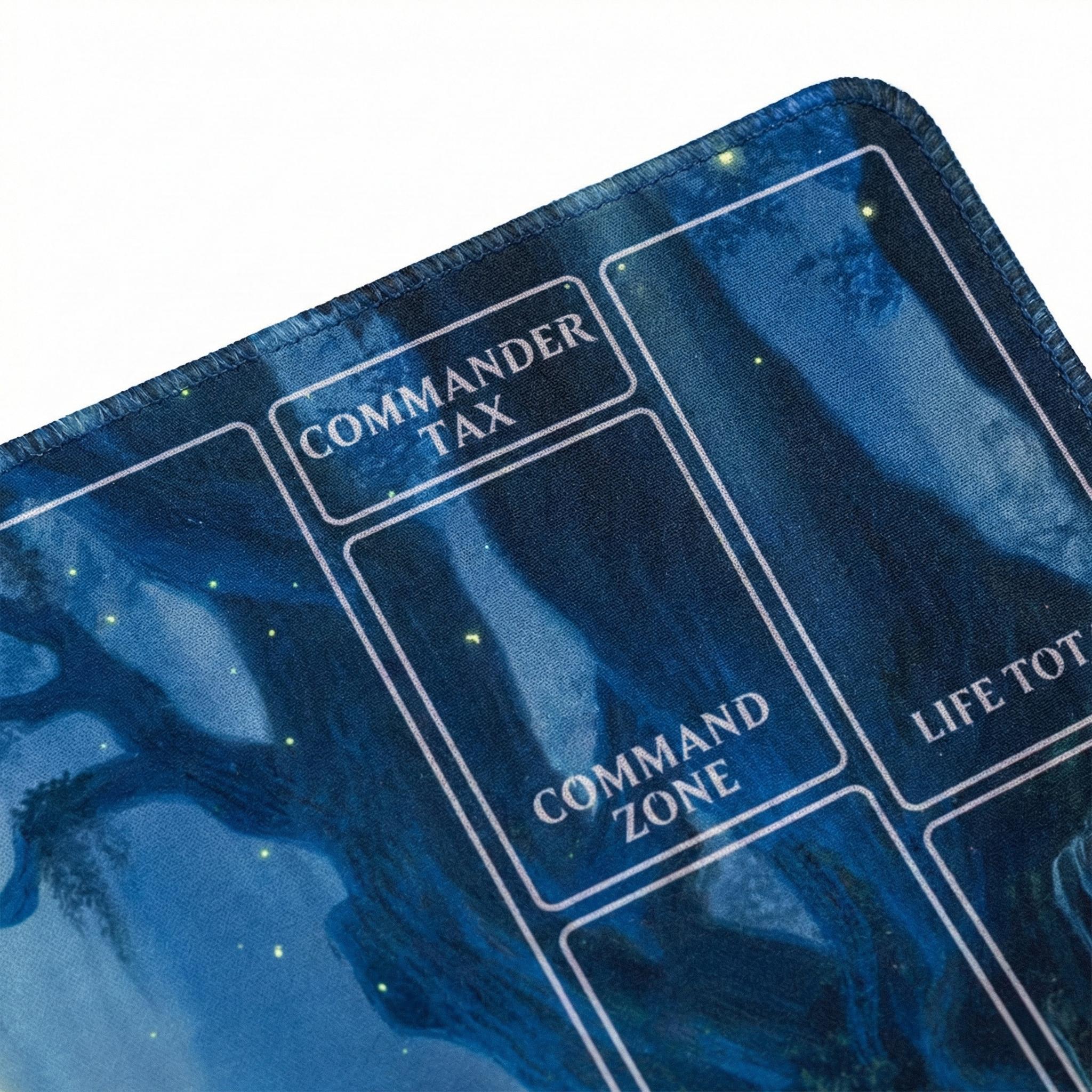 MTG Commander Playmat with Card Zones | Magic the Gathering EDH Gaming Mat | Blue Lotus Mystic Forest Design | TCG Tabletop Desk Mat | 24x14