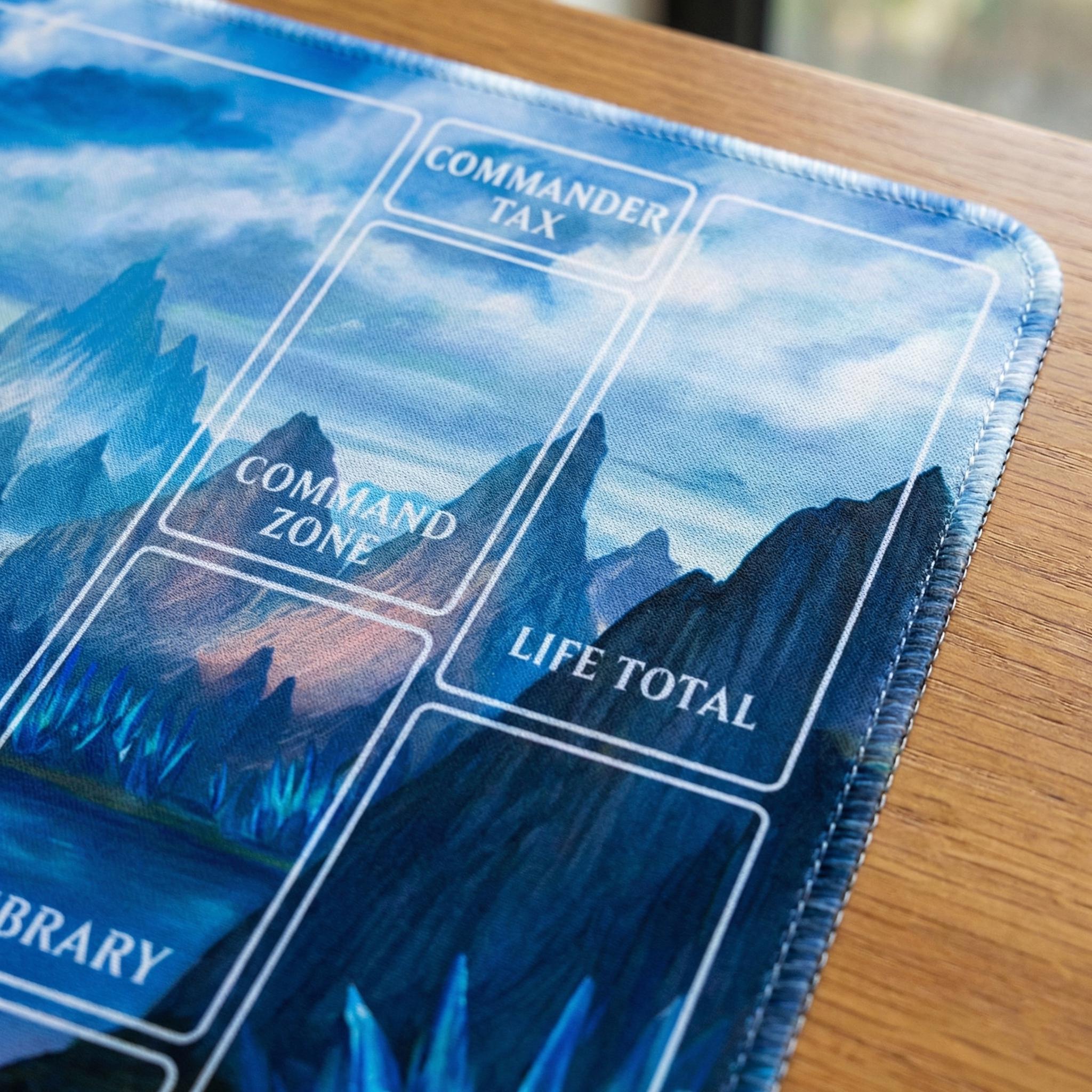 MTG Commander Playmat with Zones | Blue Lotus Mountain Landscape | EDH Mat 24 x 14" | Magic The Gathering TCG Accessory