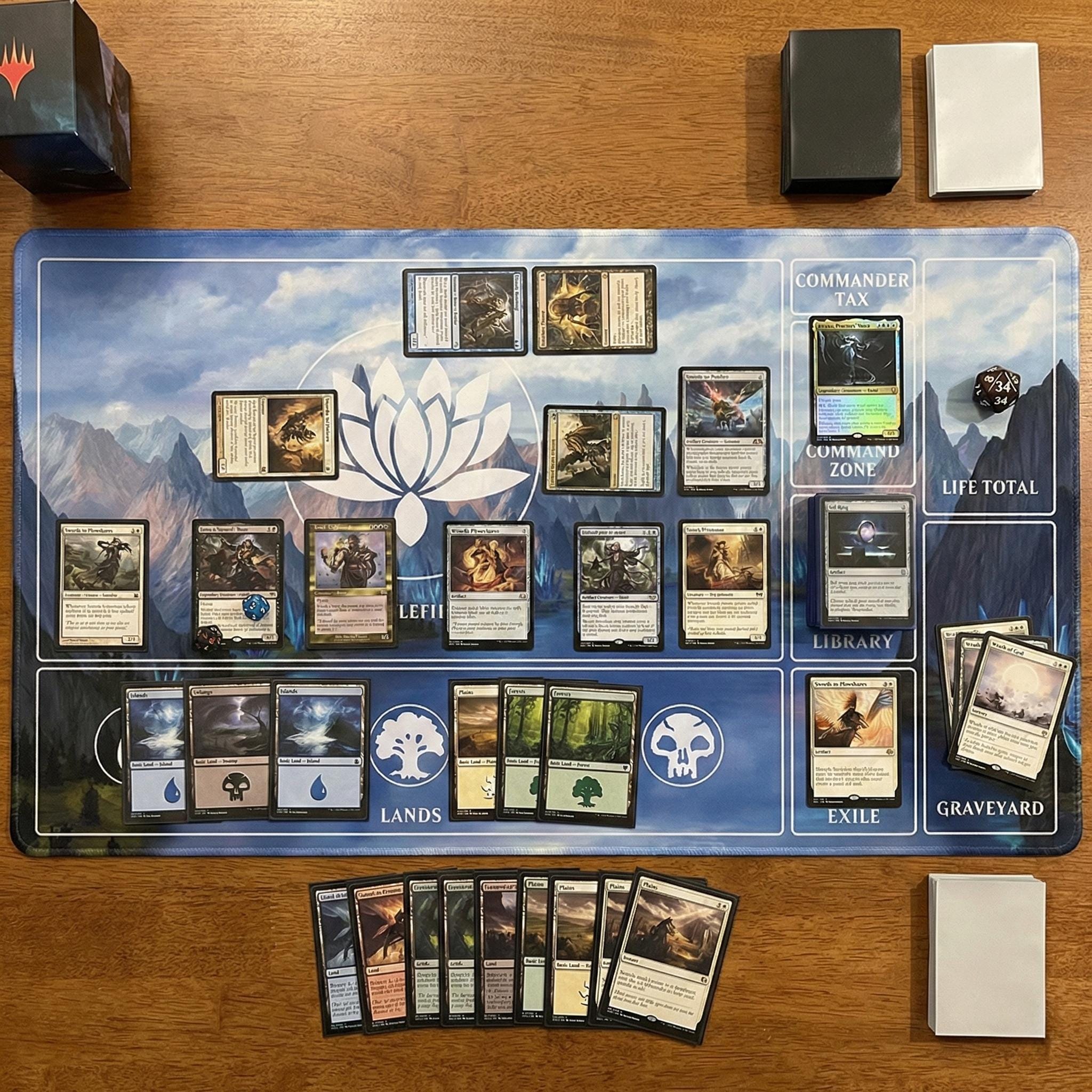 MTG Commander Playmat with Zones | Blue Lotus Mountain Landscape | EDH Mat 24 x 14" | Magic The Gathering TCG Accessory