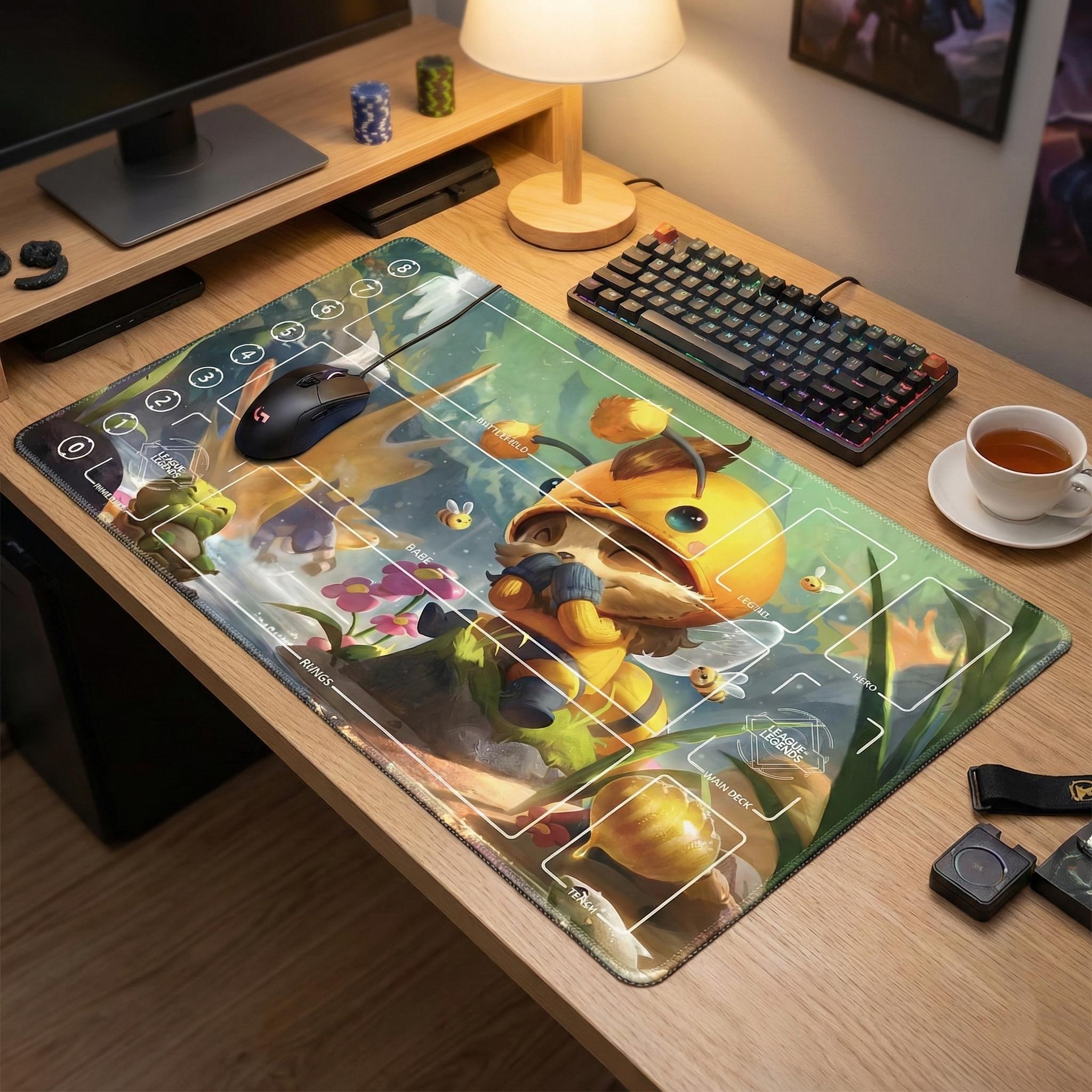 Teemo Riftbound Playmat Stitched Edges - Cute Beemo Inspired League of Legends Trading Card Game  - 24" x 14" inches (600 x 350 mm)