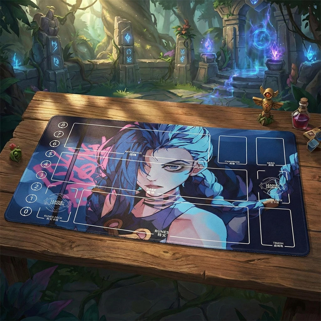 Jinx Riftbound Playmat Stitched Edges - Rune League of Legends Inspired Trading Card Game - 24" x 14" inches (600 x 350 mm) Battlefield