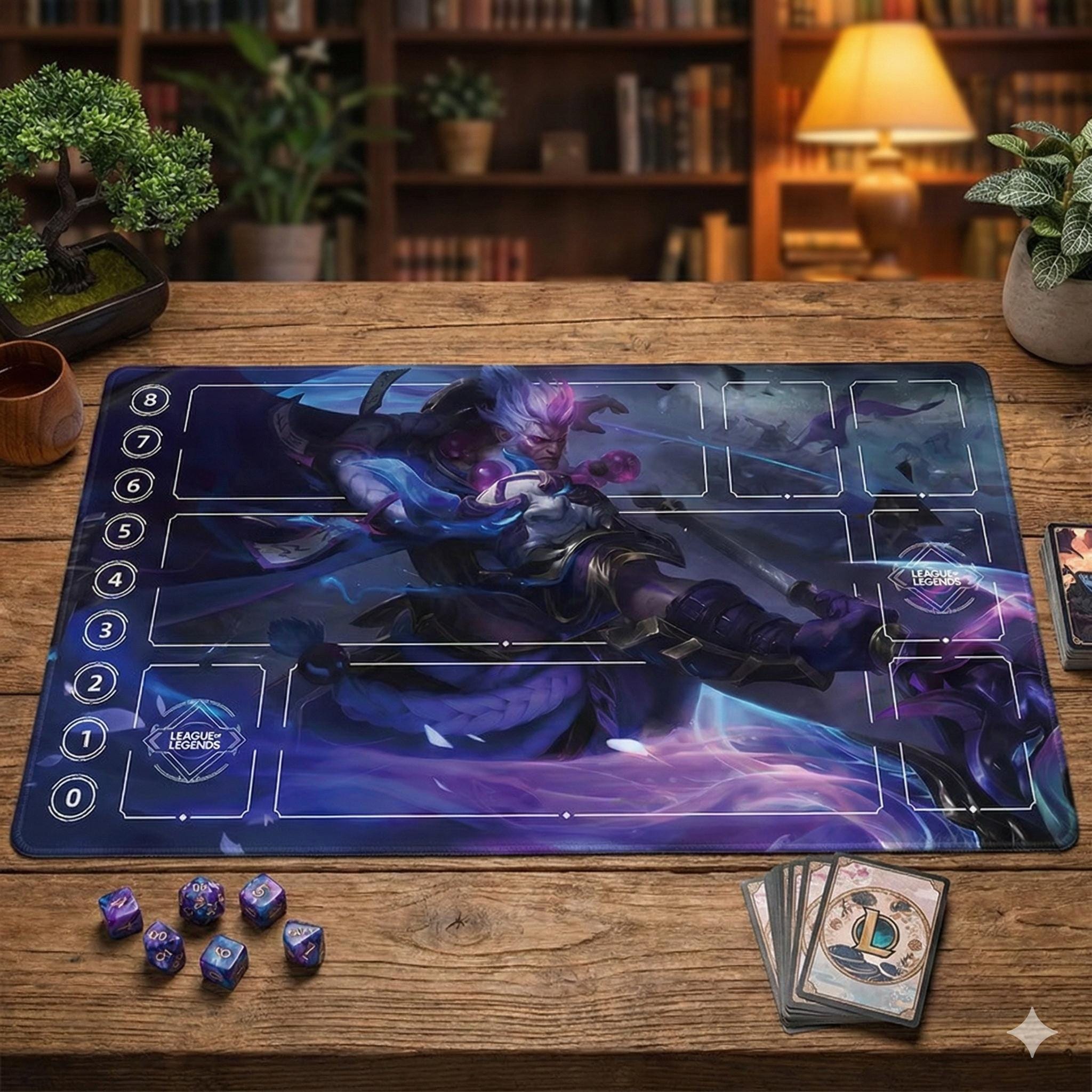 Yasou Arcana Riftbound LOL Playmat - League of Legends Inspired Trading Card Game - 24" x 14" inches (600 x 350 x 2 mm) Stitched Edges