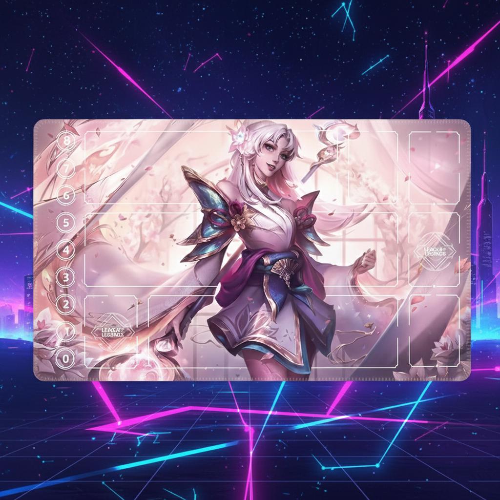 Lux Spirit Blossom Arcana Riftbound LOL Playmat - League of Legends Inspired Trading Card Game - 24" x 14" inches Stitched Edges