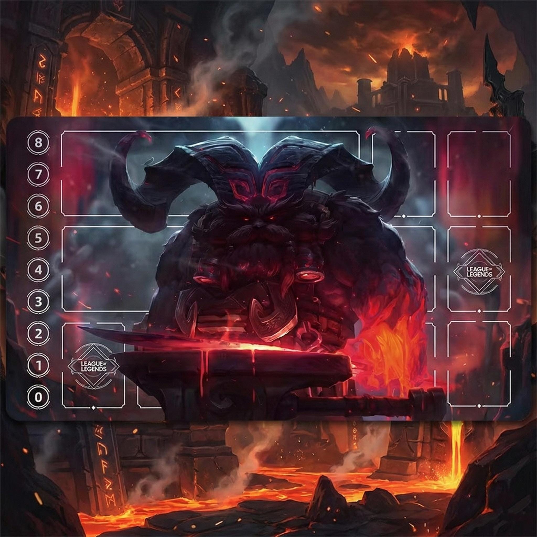 Ornn Arcana Riftbound LOL Playmat - League of Legends Inspired Trading Card Game - 24" x 14" inches (600 x 350 x 2 mm) Stitched Edges