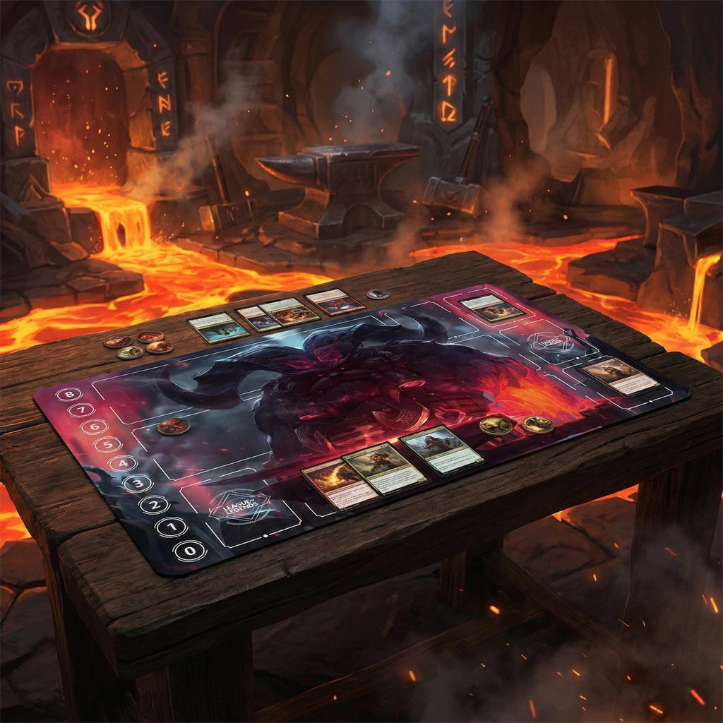 Ornn Arcana Riftbound LOL Playmat - League of Legends Inspired Trading Card Game - 24" x 14" inches (600 x 350 x 2 mm) Stitched Edges