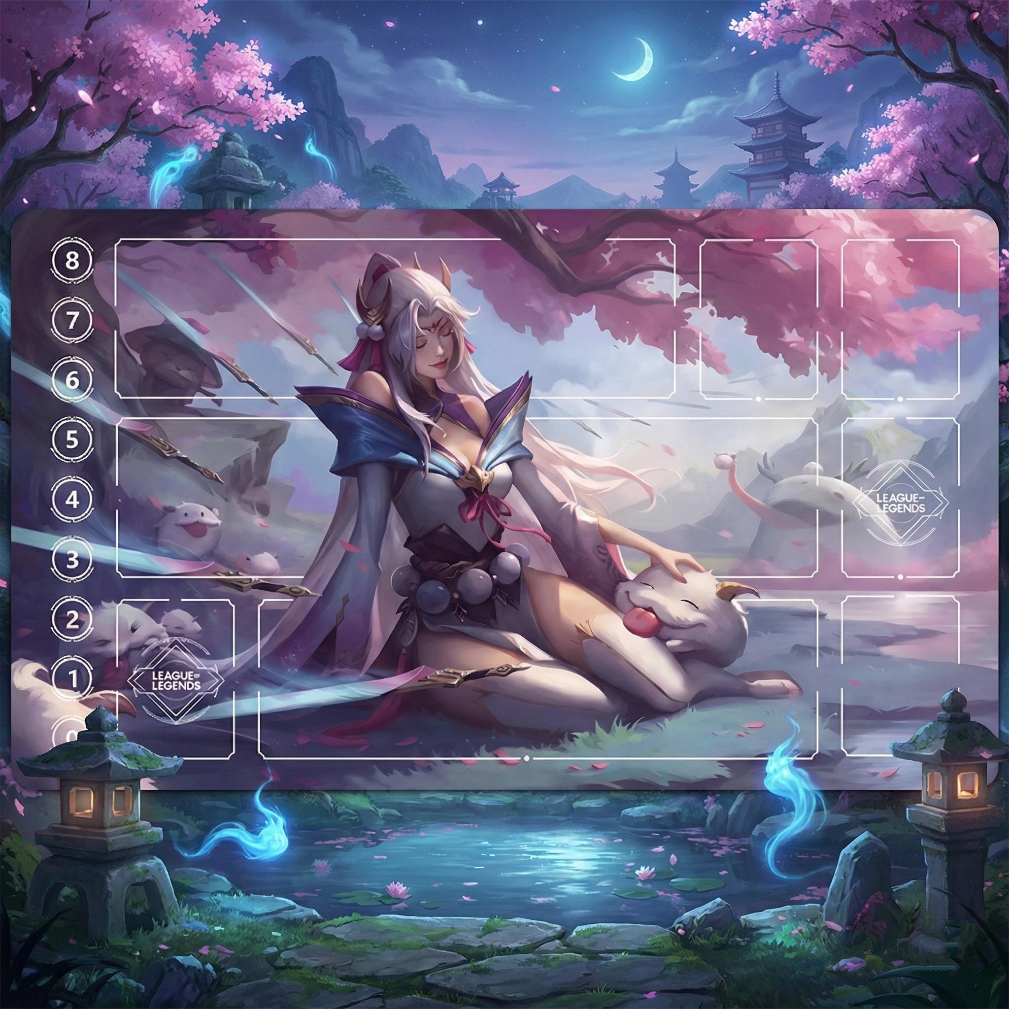 Irelia Spirit Blossom Riftbound LOL Playmat - League of Legends Inspired Trading Card Game - 24" x 14" inches Stitched Edges
