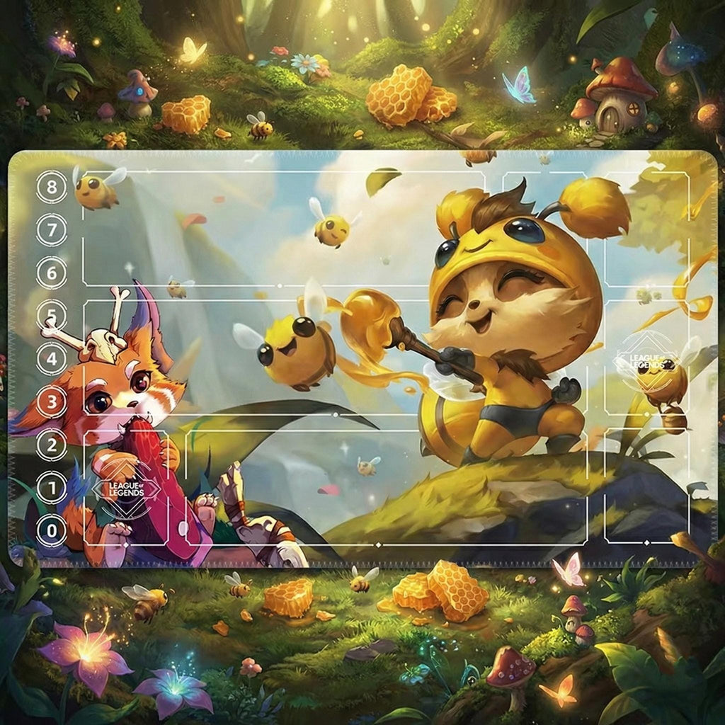 Teemo League of Legends Riftbound Playmat | Cute Bee Teemo Trading Card Game Pad | LOL Desk Mat 24" x 14" inches Stitched Edges