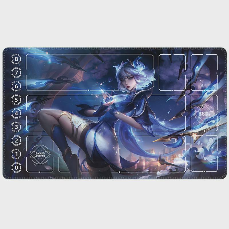 Gwen Cosmic TCG Playmat | League of Legends Inspired Card Mat with Zones & Life Tracker | LOL Riftbound Desk Mat | Stitched Edge 24x14