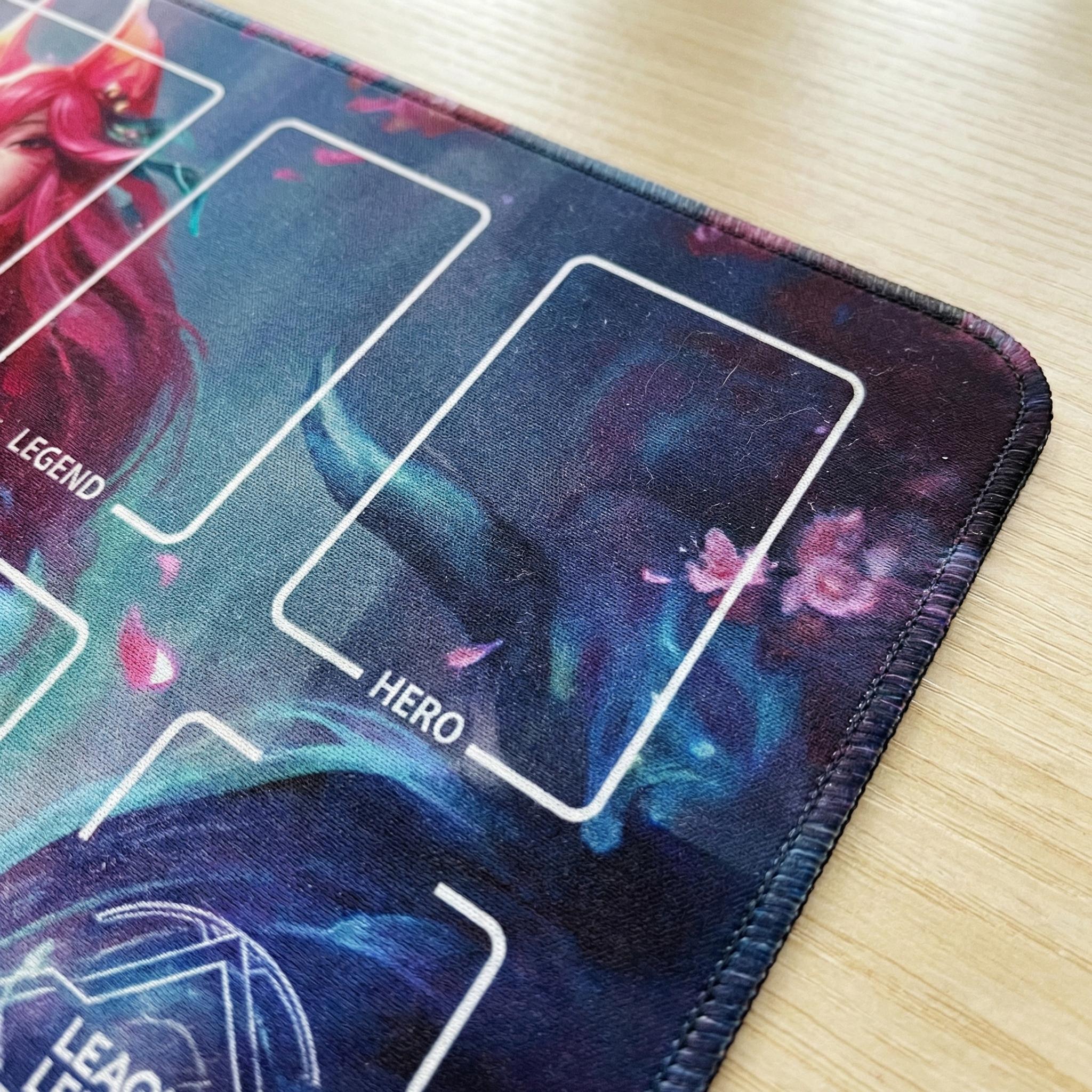 Spirit Blossom Ahri TCG Riftbound Playmat | League of Legends Card Game Mat with Zones | Anime Fox Girl Art | 24x14" inches Stitched Edges