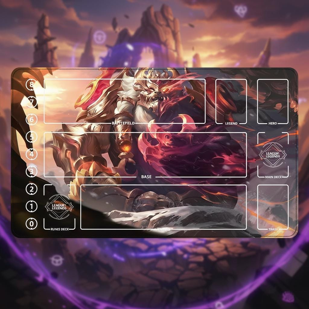 Volibear League of Legends Riftbound Playmat | Trading Card Game Pad | LOL Desk Mat | 24" x 14" inches Stitched Edges