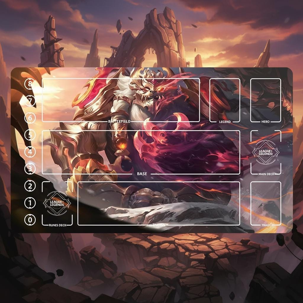 Volibear League of Legends Riftbound Playmat | Trading Card Game Pad | LOL Desk Mat | 24" x 14" inches Stitched Edges