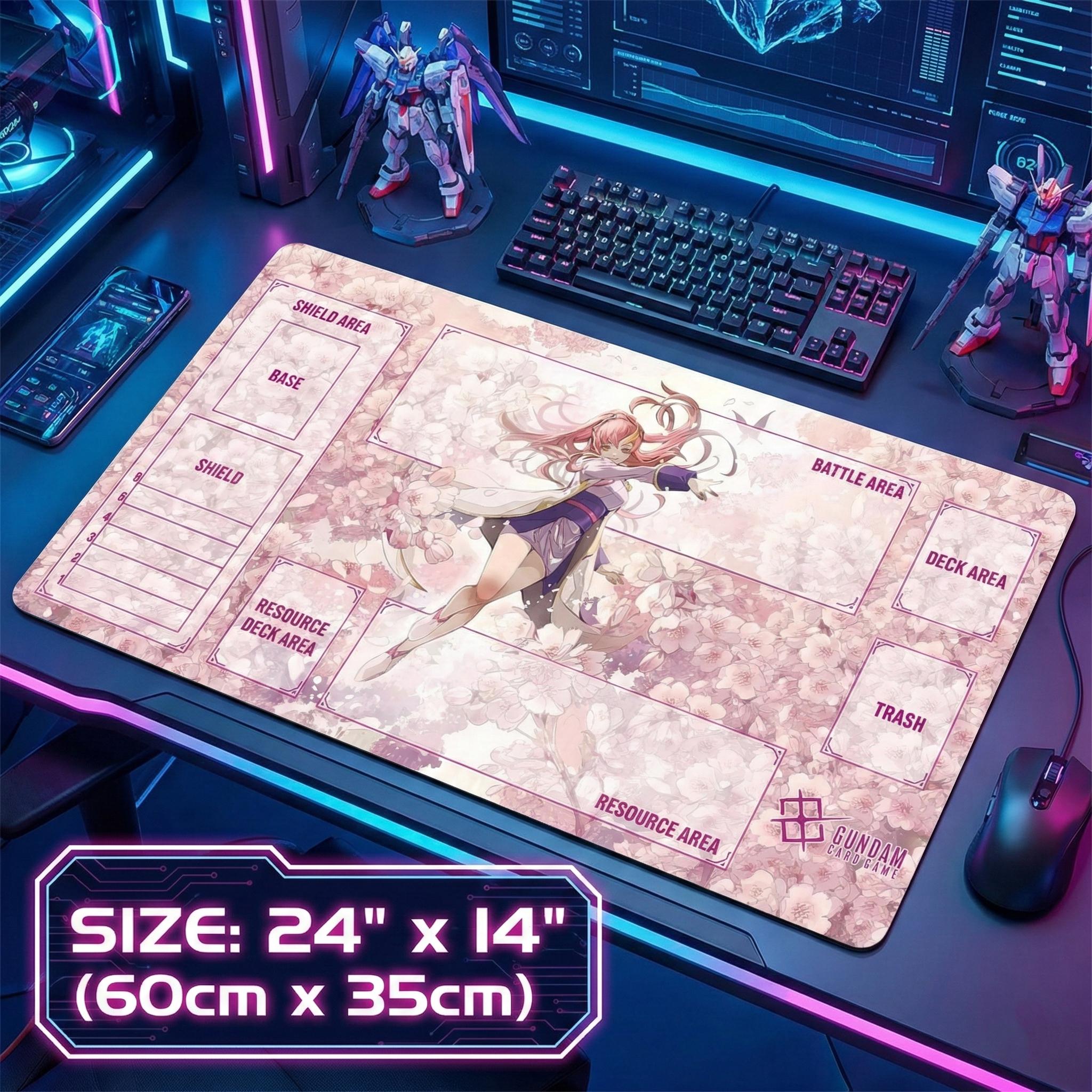 Lacus Clyne Gundam Card Game Playmat with Zones | Gundam Seed TCG Mat 24x14 | GCG Desk Mat & Mousepad | Mecha Anime Gift for TCG Players