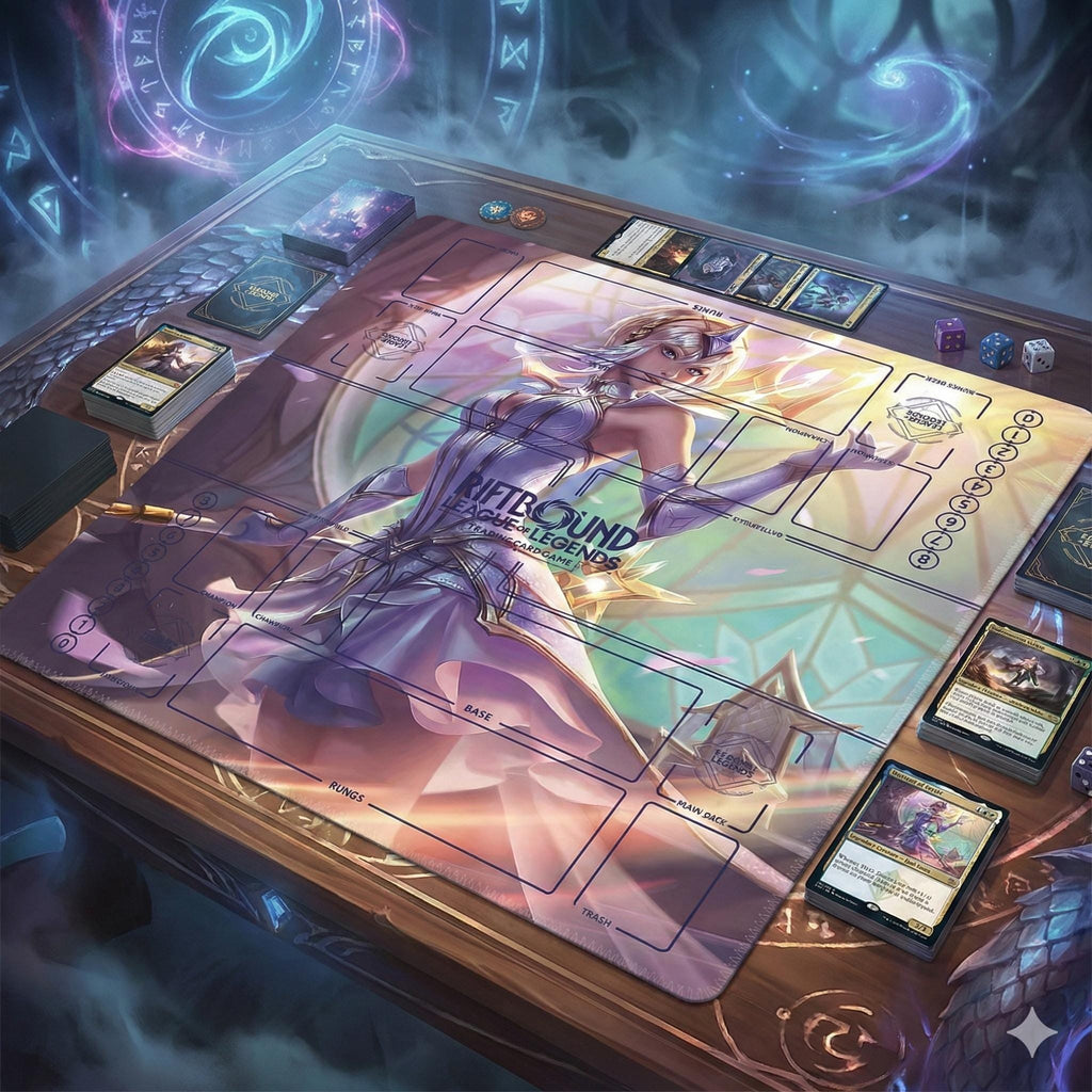 Lux Riftbound Playmat Two Players - League of Legends Trading Card Game - Duo Zones Battlefield 24" x 24" inches (60x60 cm)