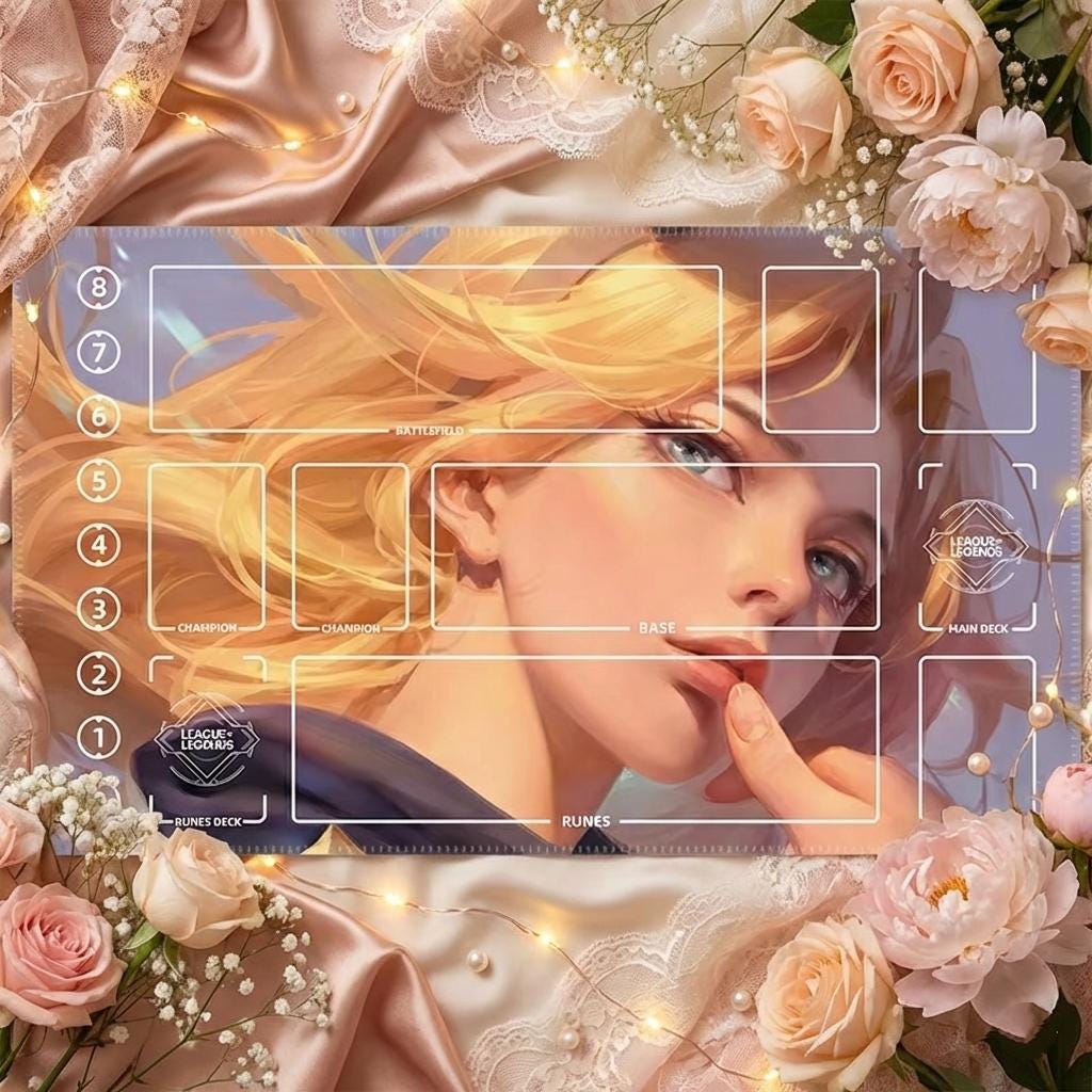 Lux Crownguard League of Legends Riftbound Playmat | Trading Card Game Pad | LOL Desk Mat | 24" x 14" inches Stitched Edges