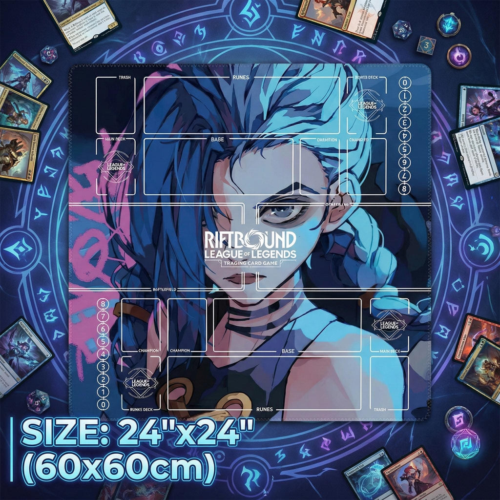 Jinx Riftbound Playmat Two Players - League of Legends Trading Card Game - Duo Zones Battlefield 24" x 24" inches (60x60 cm)