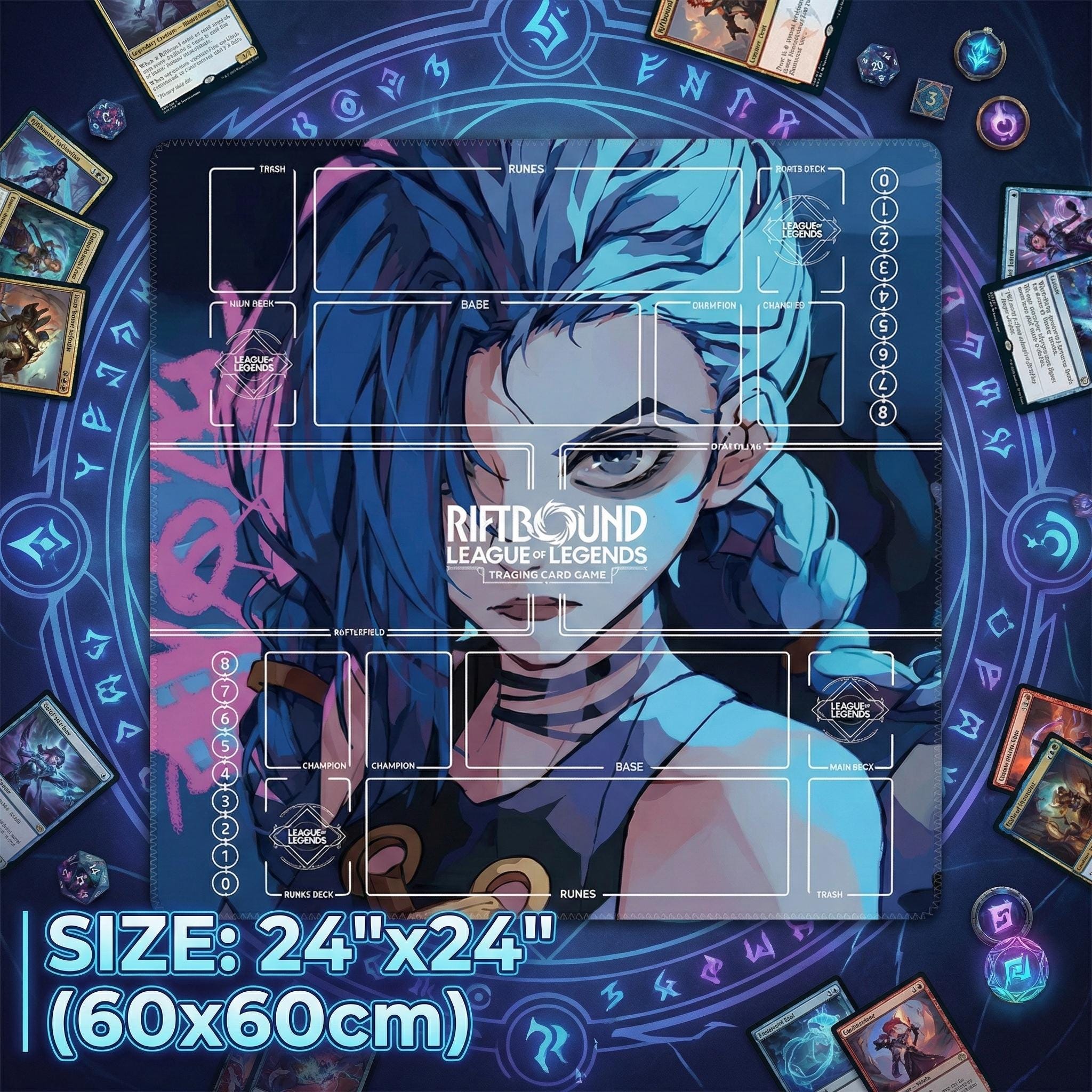 Jinx Riftbound Playmat Two Players - League of Legends Trading Card Game - Duo Zones Battlefield 24" x 24" inches (60x60 cm)