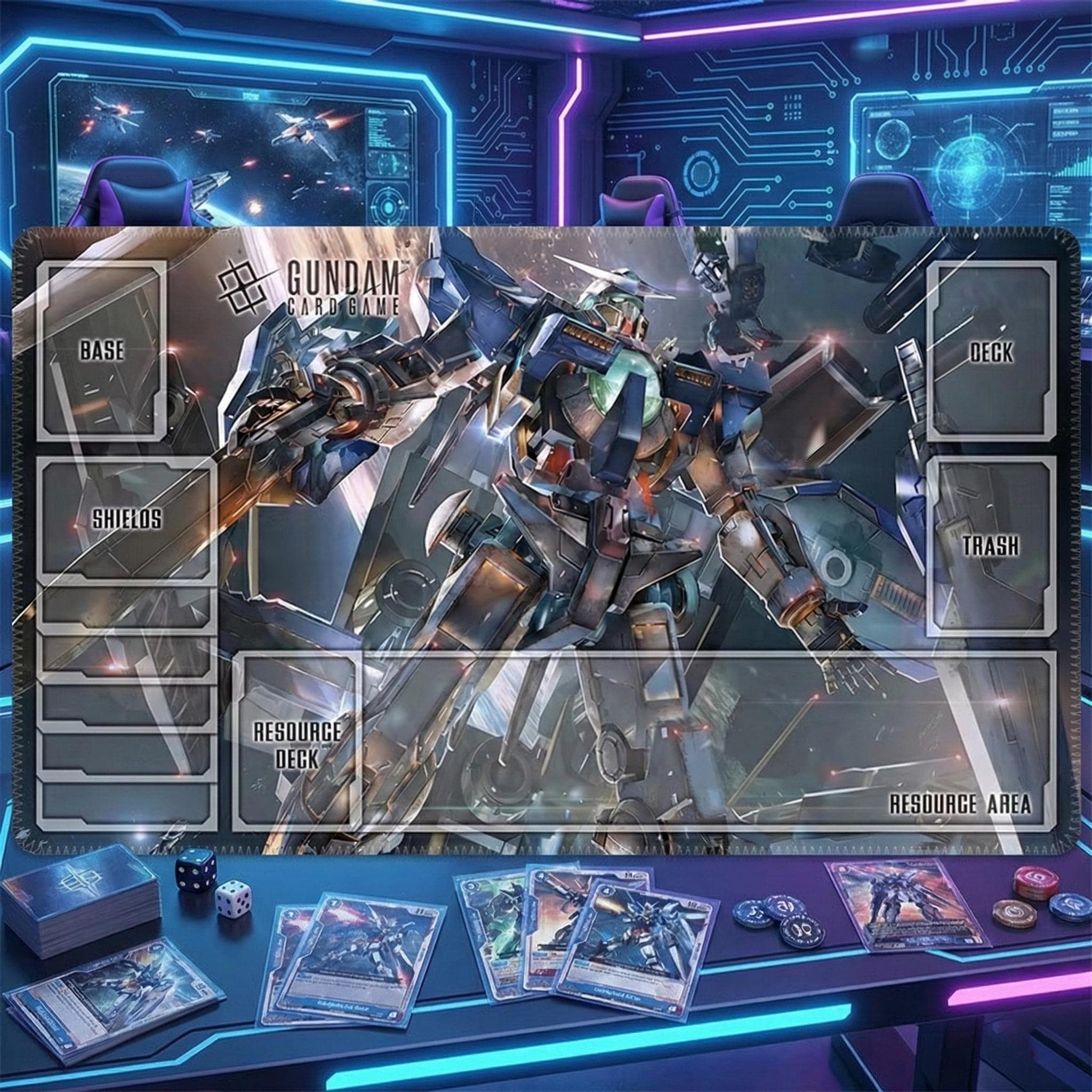 Gundam Card Game Playmat with Zones, 24x14 TCG Mat, Anime Desk Mat, Mecha Gaming Pad, Gundam TCG Gift for Him, Stitched Edge Card Mat