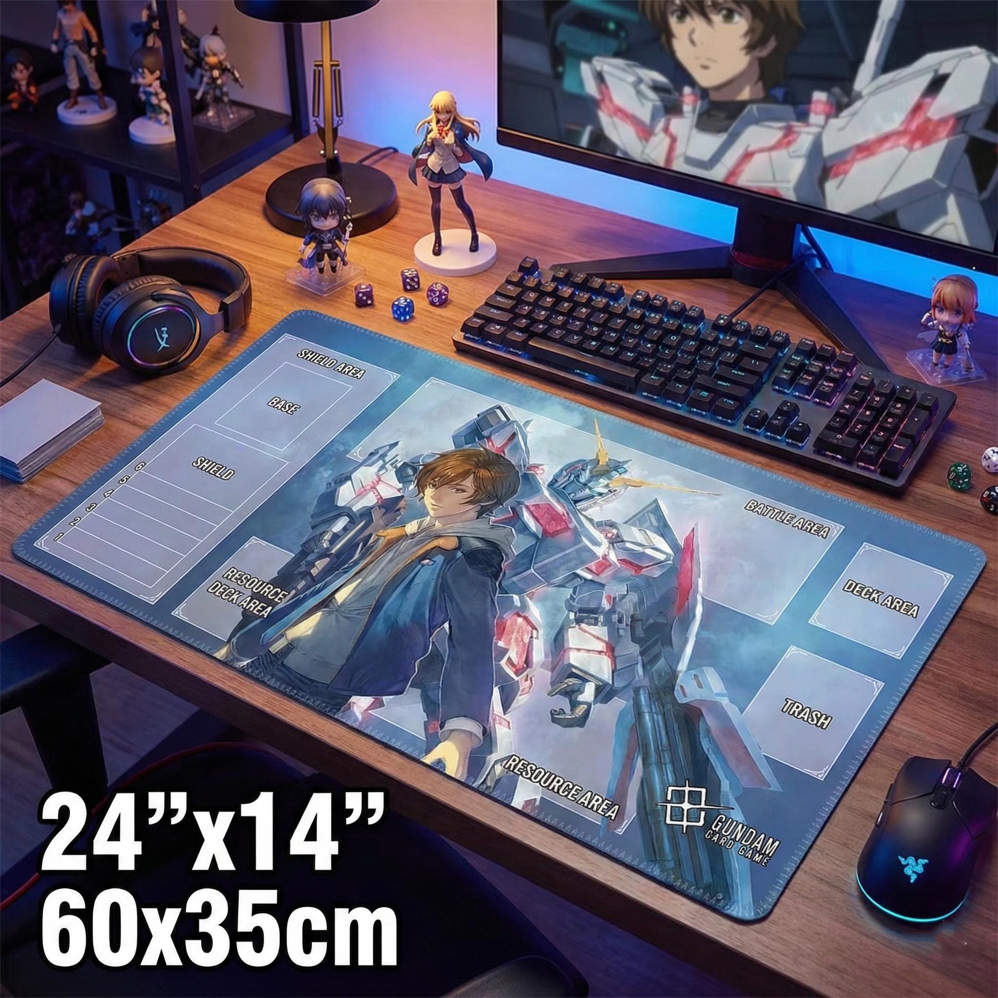 Gundam Card Game Playmat Unicorn Gundam & Banagher Links–GCG TCG Desk Mat with Zones–24x14 Gaming Mat–Mobile Suit Gundam Unicorn Card Mat