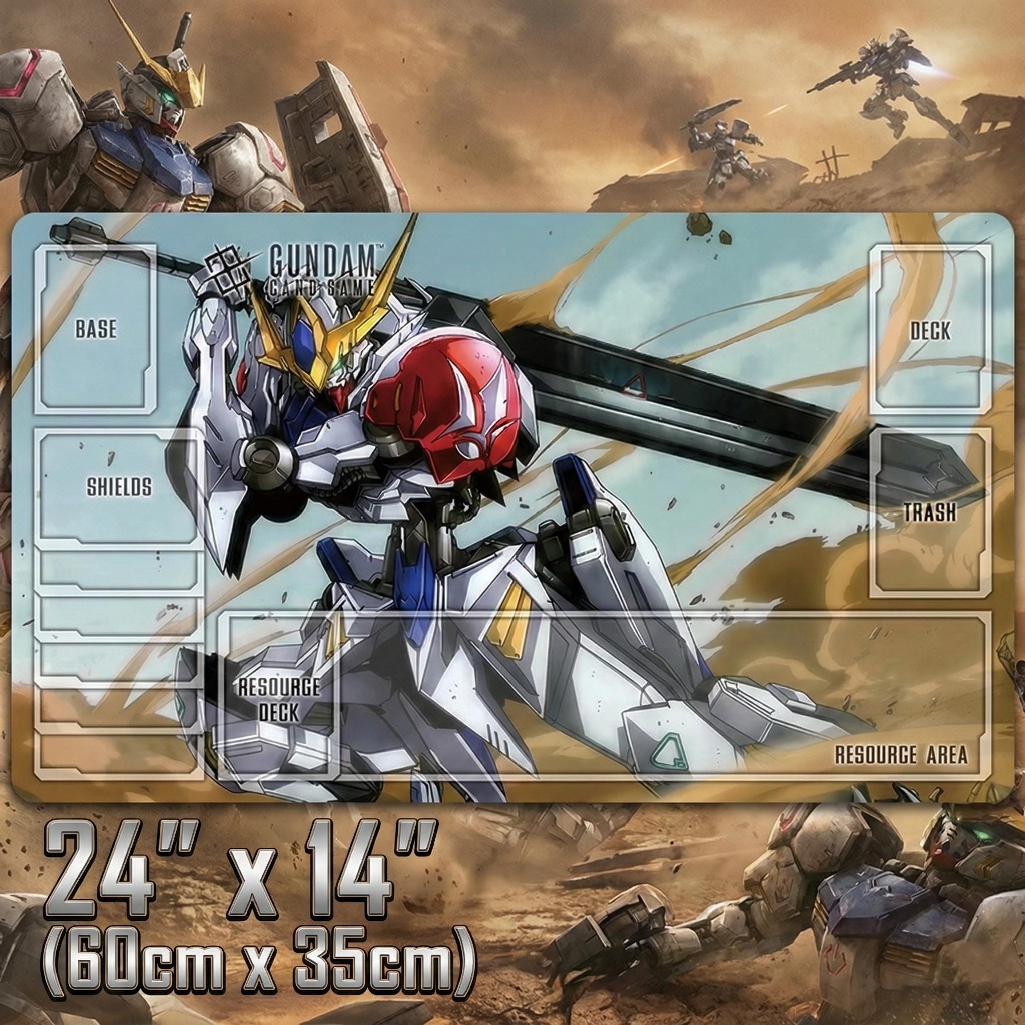 Gundam Card Game Playmat with Zones, Barbatos Lupus Rex TCG Mat, 24x14 Desk Mat for GCG & Card Games, Gundam Gift for Him, ASW-G-08 Mech Art