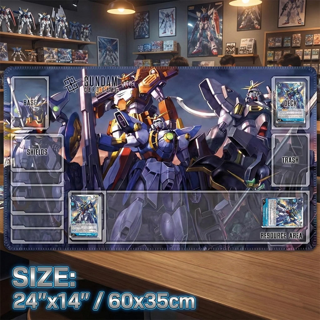 Gundam Card Game Playmat with Zones - 24x14" Gundam Wing TCG Card Mat & Desk Mat - Non-Slip Rubber Base GCG Gaming Accessory Gift for Fans