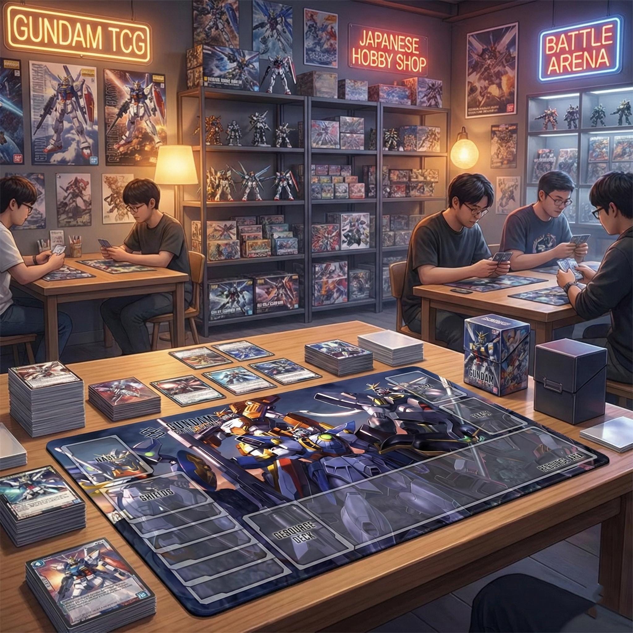 Gundam Card Game Playmat with Zones - 24x14" Gundam Wing TCG Card Mat & Desk Mat - Non-Slip Rubber Base GCG Gaming Accessory Gift for Fans