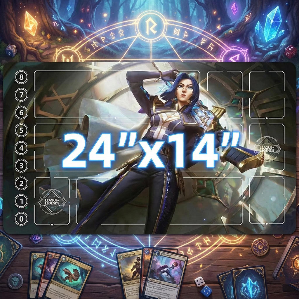Caitlyn League of Legends Riftbound Playmat | 24" x 14" inches Stitched Edges | Battle Academia Caitlyn Desk Mat