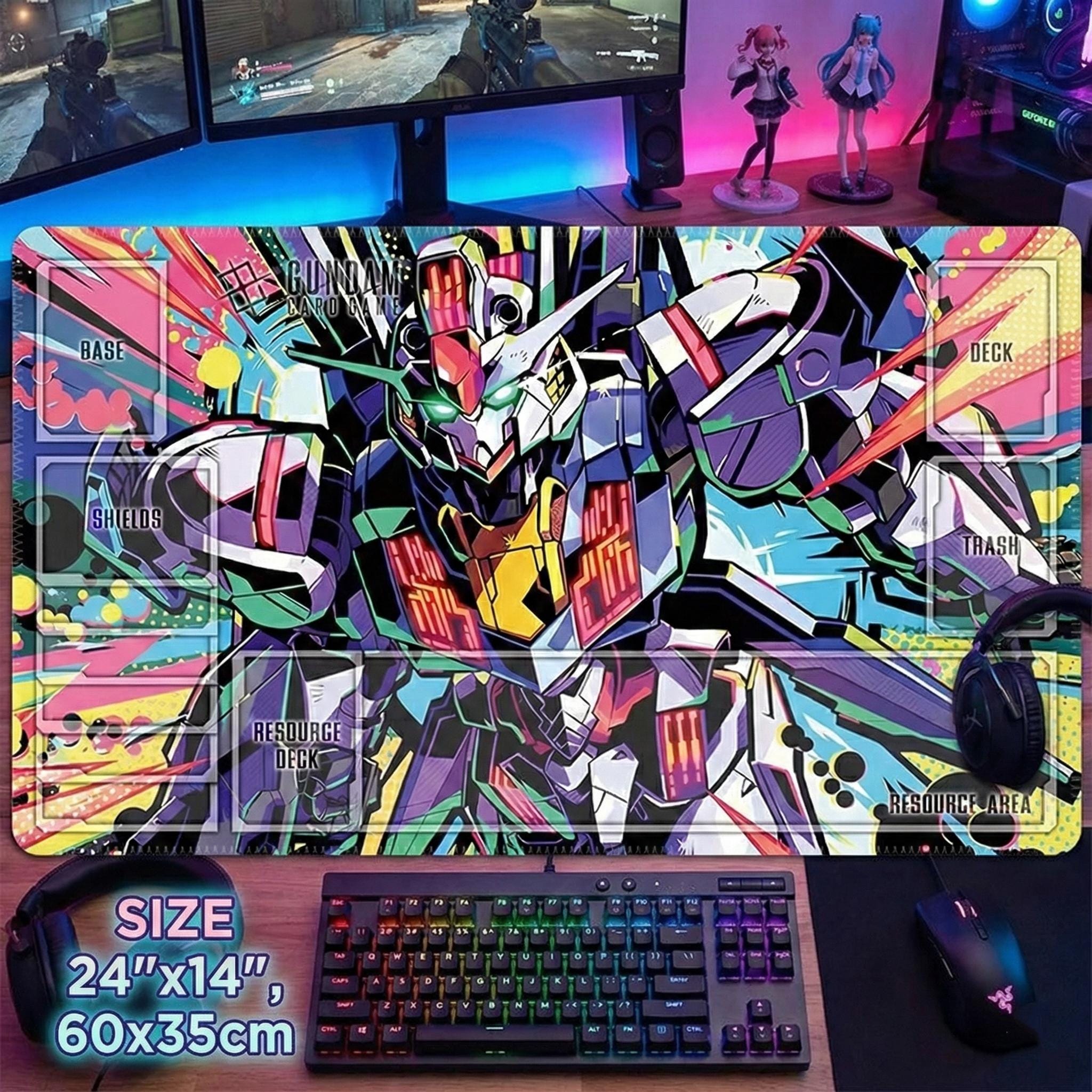 Gundam Card Game Playmat with Zones, Witch from Mercury Aerial Desk Mat, Anime TCG Mat, Large Mecha Mousepad, Gaming Gift for Anime Fans