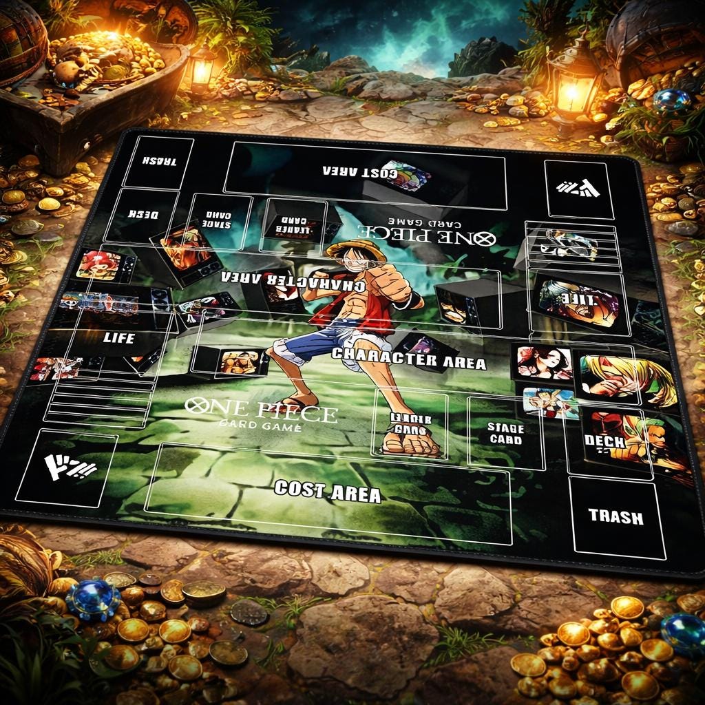 Monkey D. Luffy One Piece Two Player Playmat | 2 Player OPCG Battle Mat | Double Layout Mat | 24 x 24"