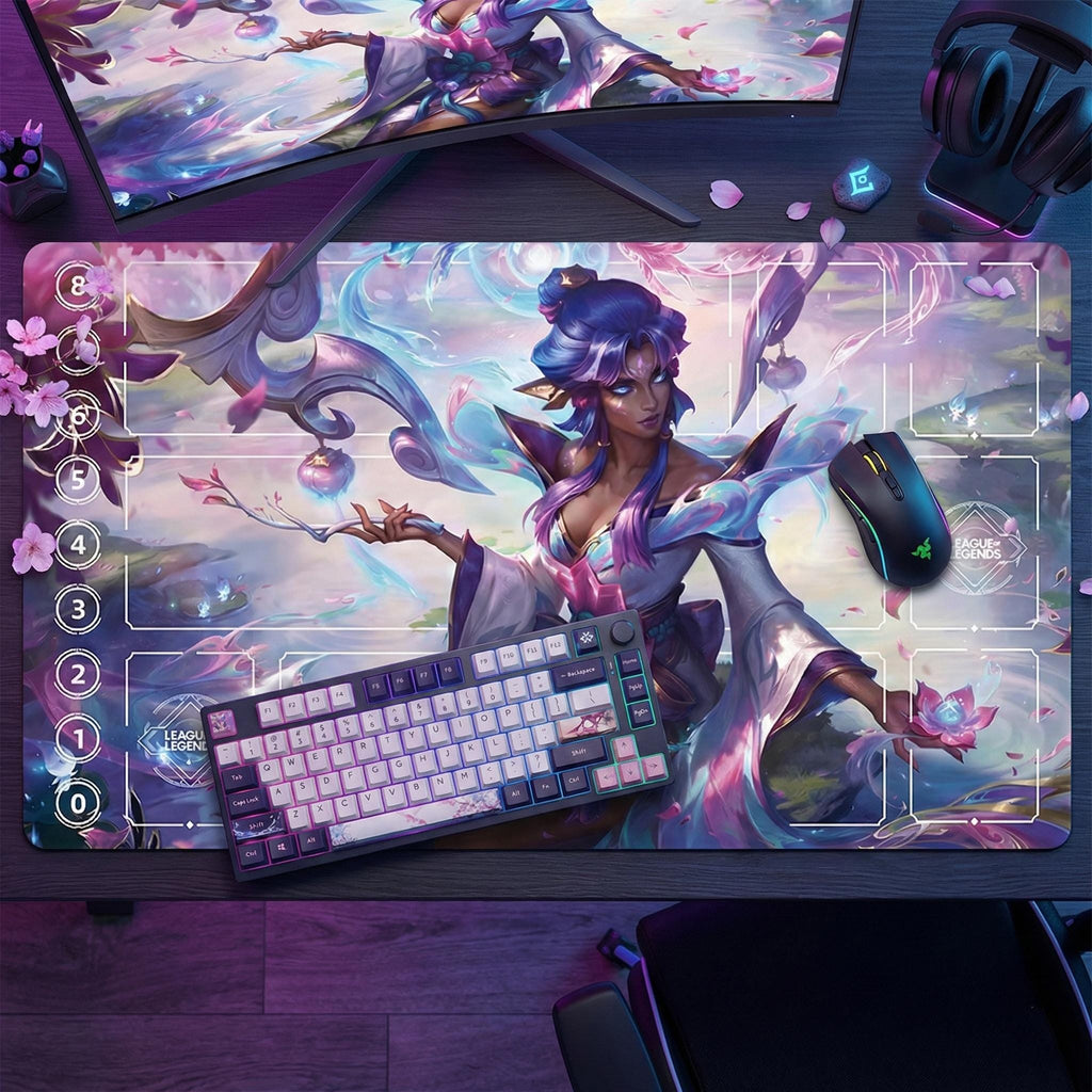 Karma Spirit Blossom League of Legends Riftbound Playmat | Trading Card Game Pad | LOL Desk Mat | 24" x 14" inches Stitched Edges