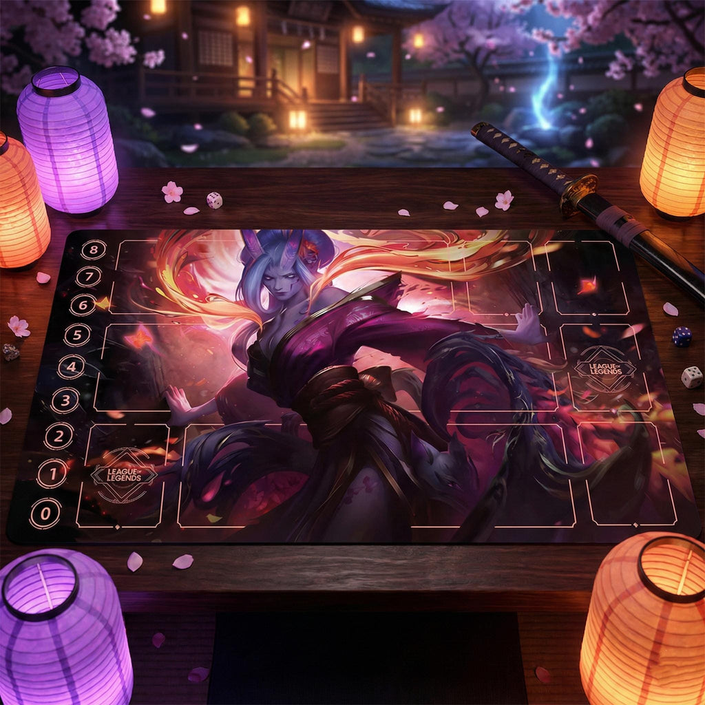 Ahri Spirit Blossom League of Legends Riftbound Playmat | Trading Card Game Pad | LOL Desk Mat | 24" x 14" inches Stitched Edges