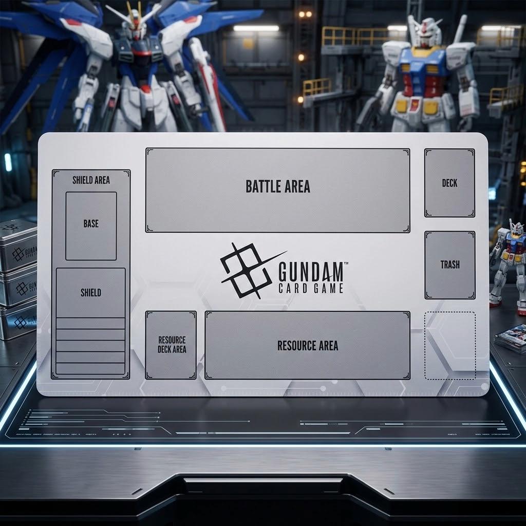 Gundam Card Game Playmat with Zones | 24x14 inches Card Mat for GCG Gift | Gray