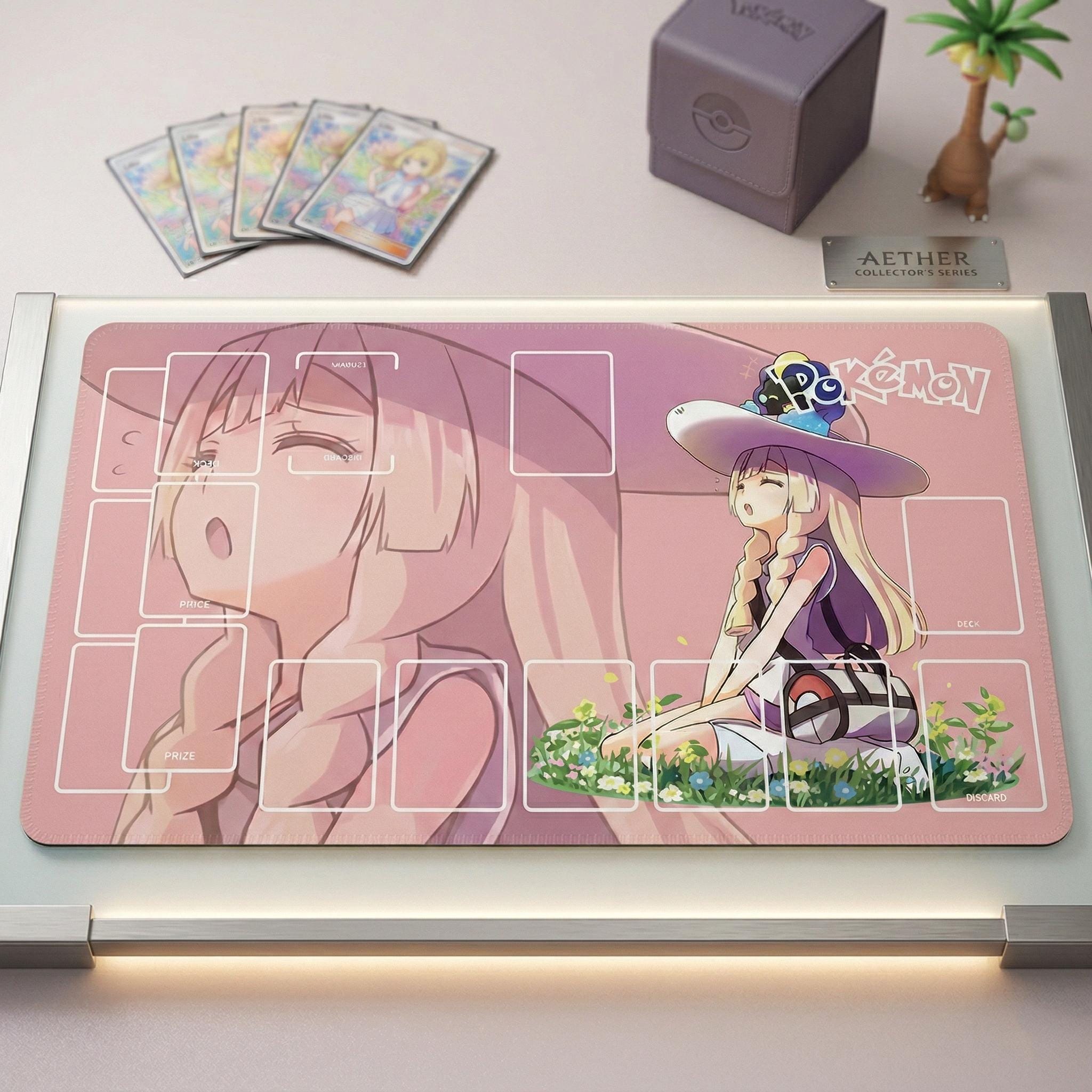 Lillie Cosmoem Pokemon Playmat | Pokemon Trading Card Game Mat | 24" x 14" inch