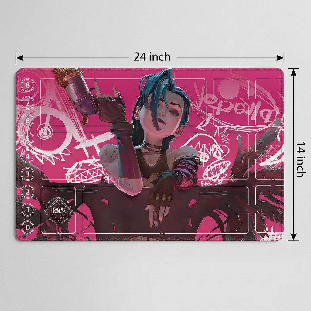Jinx Arcana Riftbound LOL Playmat - League of Legends Inspired Trading Card Game - 24" x 14" inches (600 x 350 x 2 mm) Stitched Edges