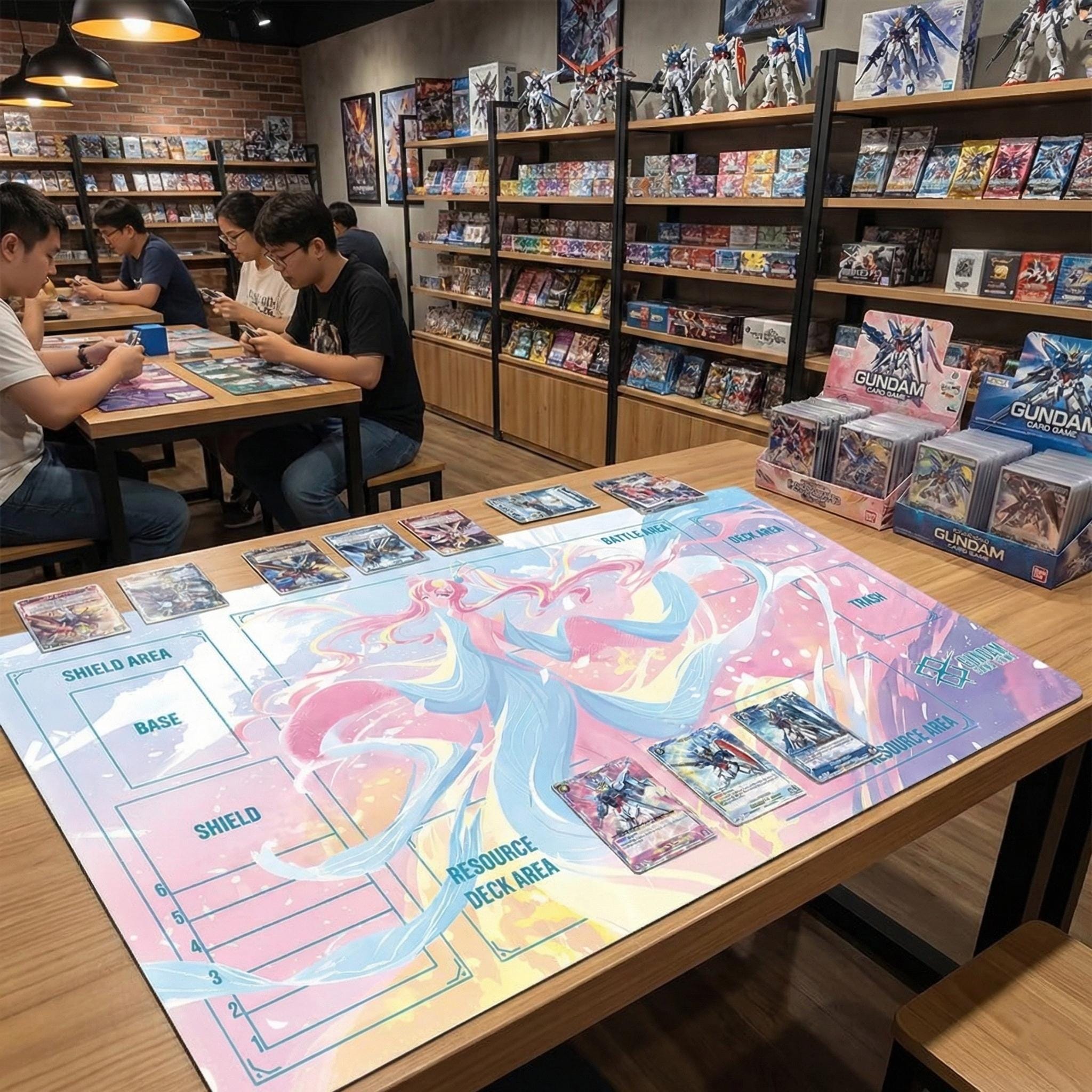 Lacus Clyne Gundam Card Game Playmat with Zones | Pink Cherry Blossom GCG Mat 24x14 | Gundam SEED Anime Desk Mat | TCG Gift for Players