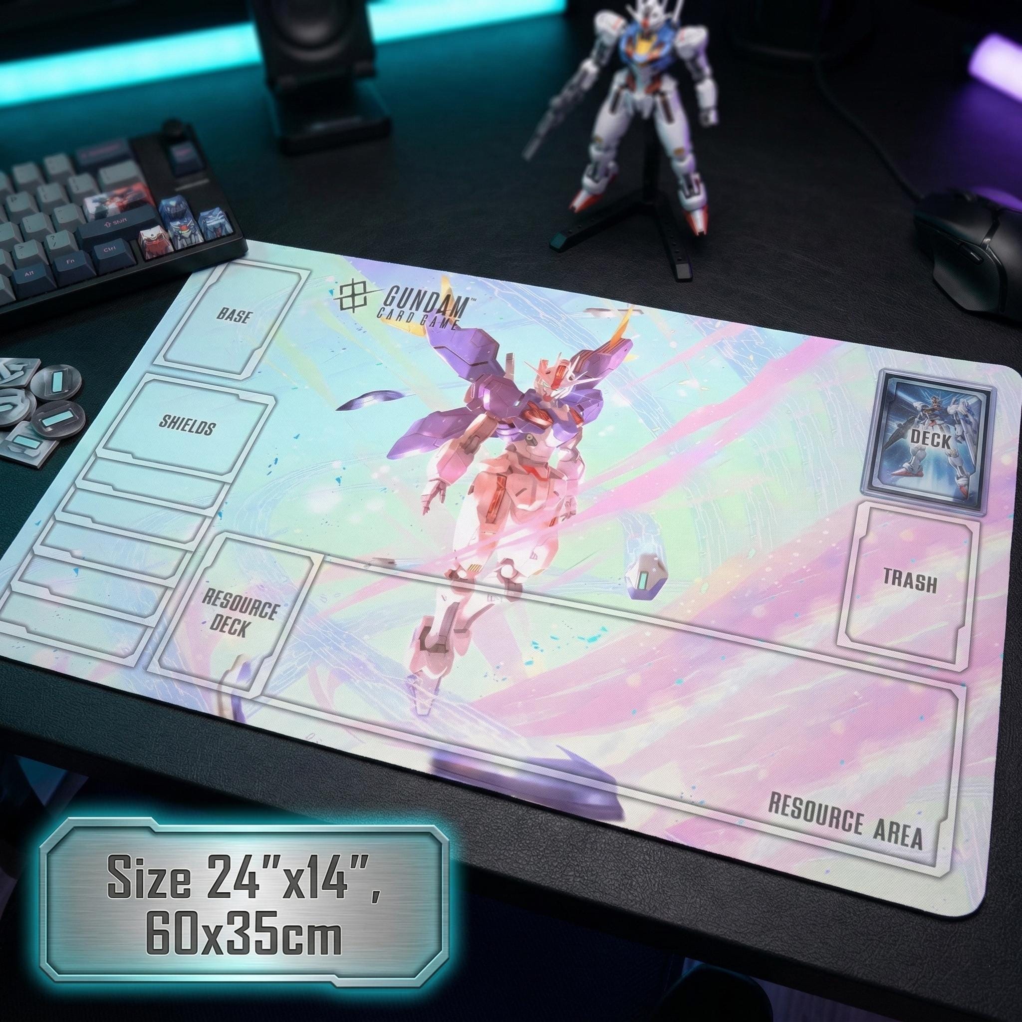 Gundam TCG Playmat Aerial Rebuild Witch from Mercury GCG Desk Mat 24x14 Custom Anime Gaming Accessory for TCG Players