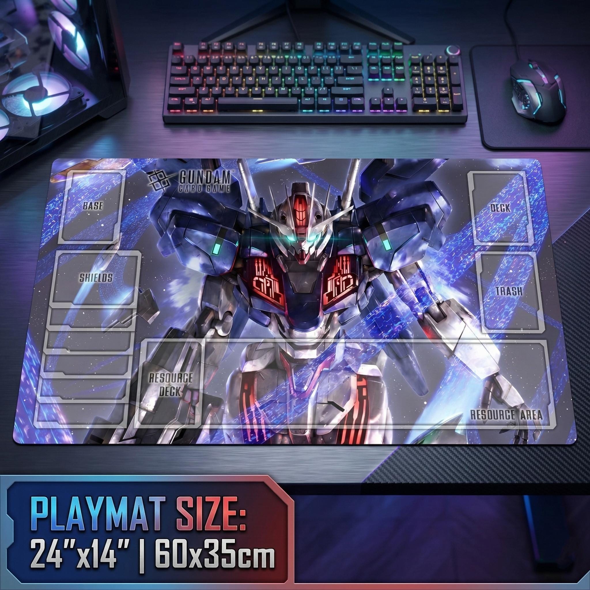 Gundam Aerial Playmat – Custom Mecha TCG Gaming Mat (24x14 inches)