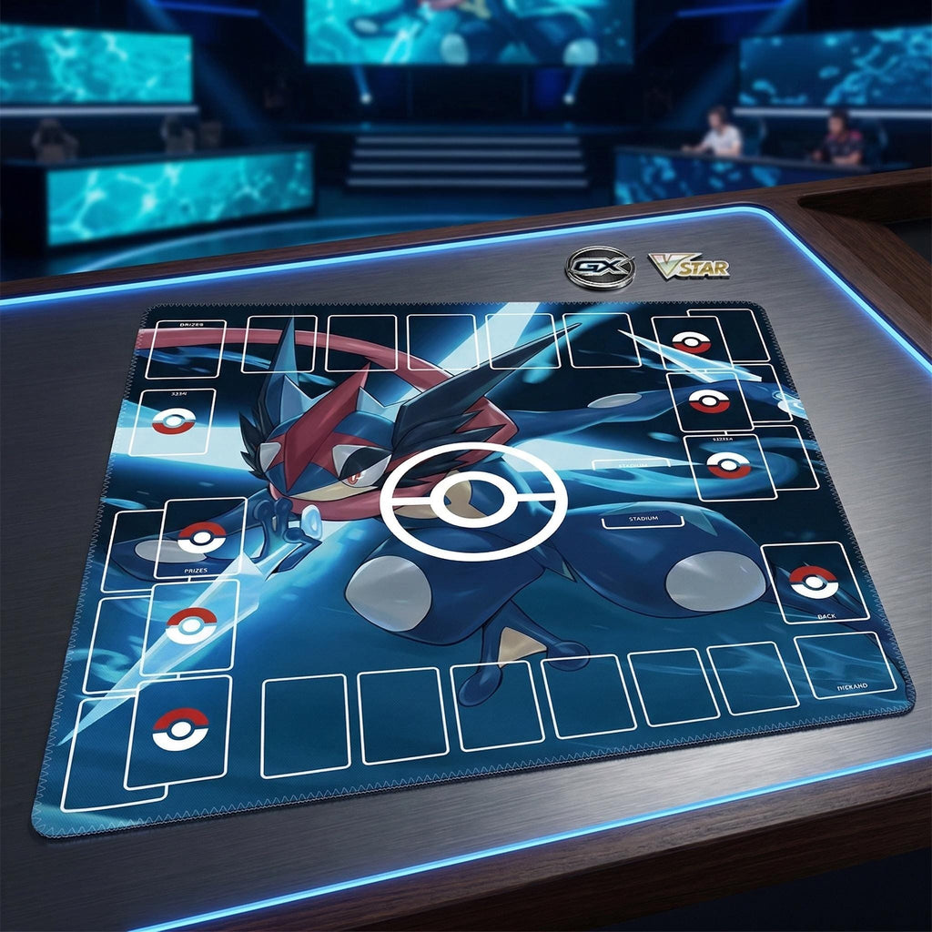 Ash Greninja Duo Pokemon Playmat | 2 Player TCG Battle Mat | Double Field Resource & Battle Zones | Two-Player Layout | 24 x 24 inches