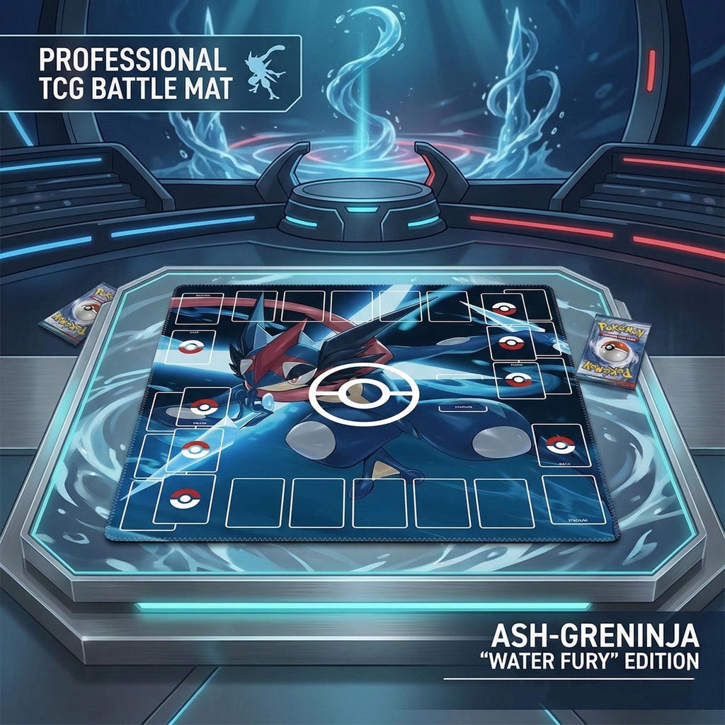 Ash Greninja Duo Pokemon Playmat | 2 Player TCG Battle Mat | Double Field Resource & Battle Zones | Two-Player Layout | 24 x 24 inches