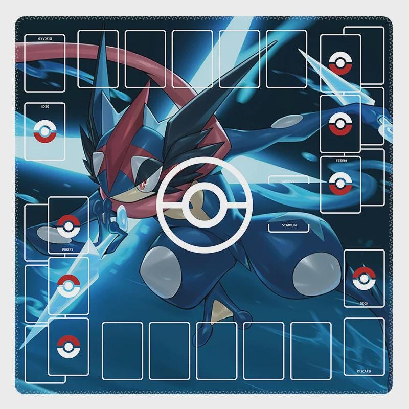 Ash Greninja Duo Pokemon Playmat | 2 Player TCG Battle Mat | Double Field Resource & Battle Zones | Two-Player Layout | 24 x 24 inches