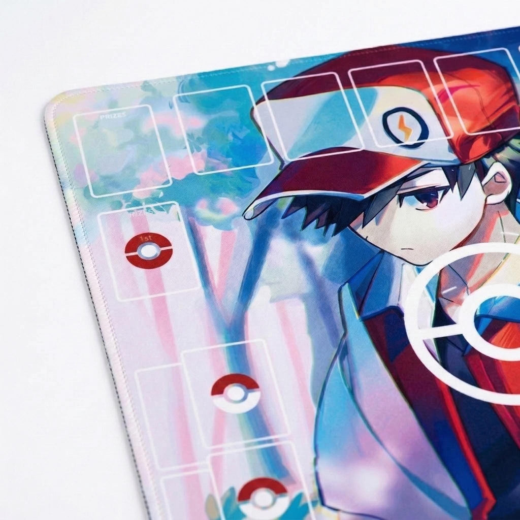 Pikachu Red Duo Pokemon Playmat | 2 Player TCG Battle Mat | Double Field Resource & Battle Zones | Two-Player Layout | 24" x 24"