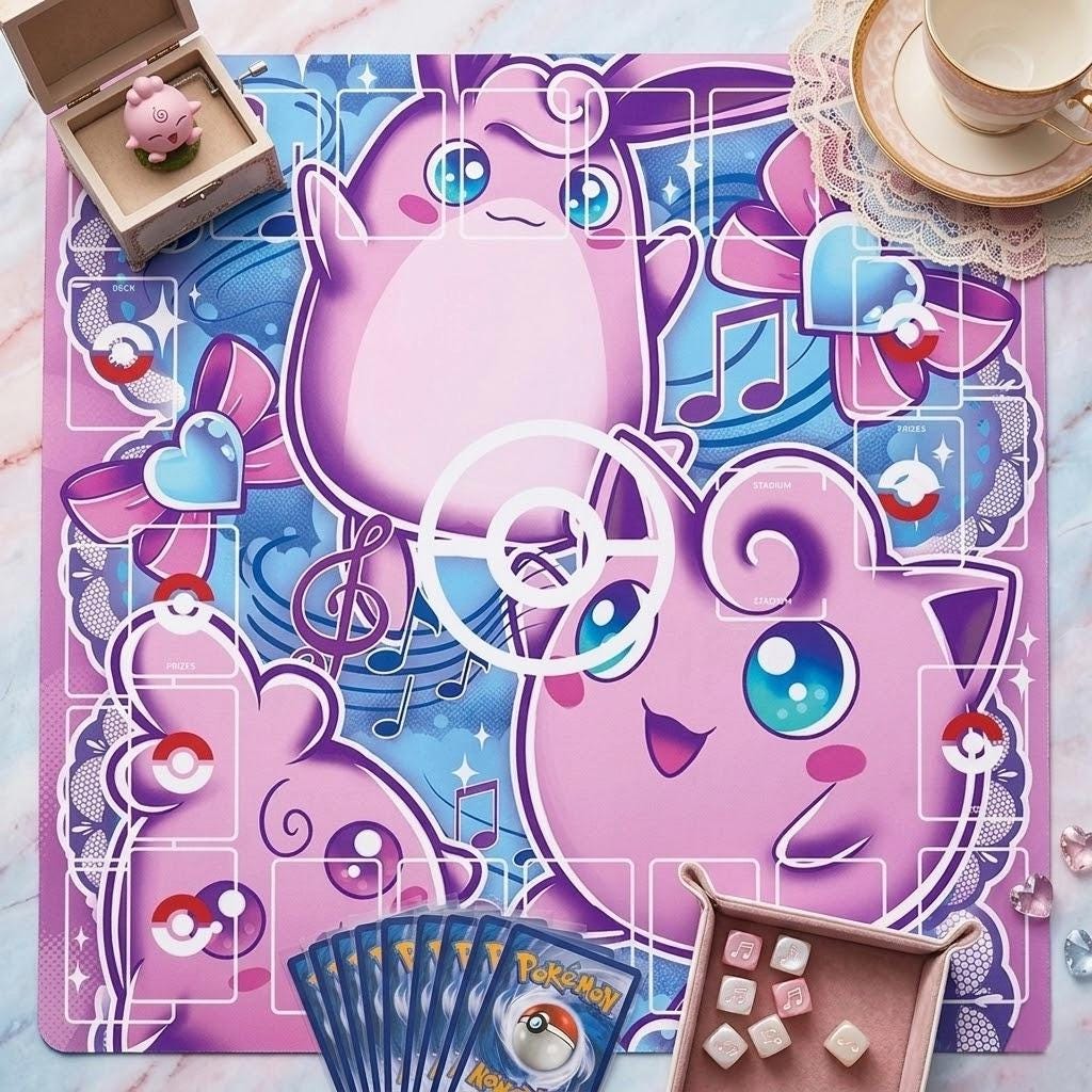 Jigglypuff Wigglytuff Igglybuff Pokemon Playmat | 2 Player Pokemon TCG Battle Mat | 24" x 24" in